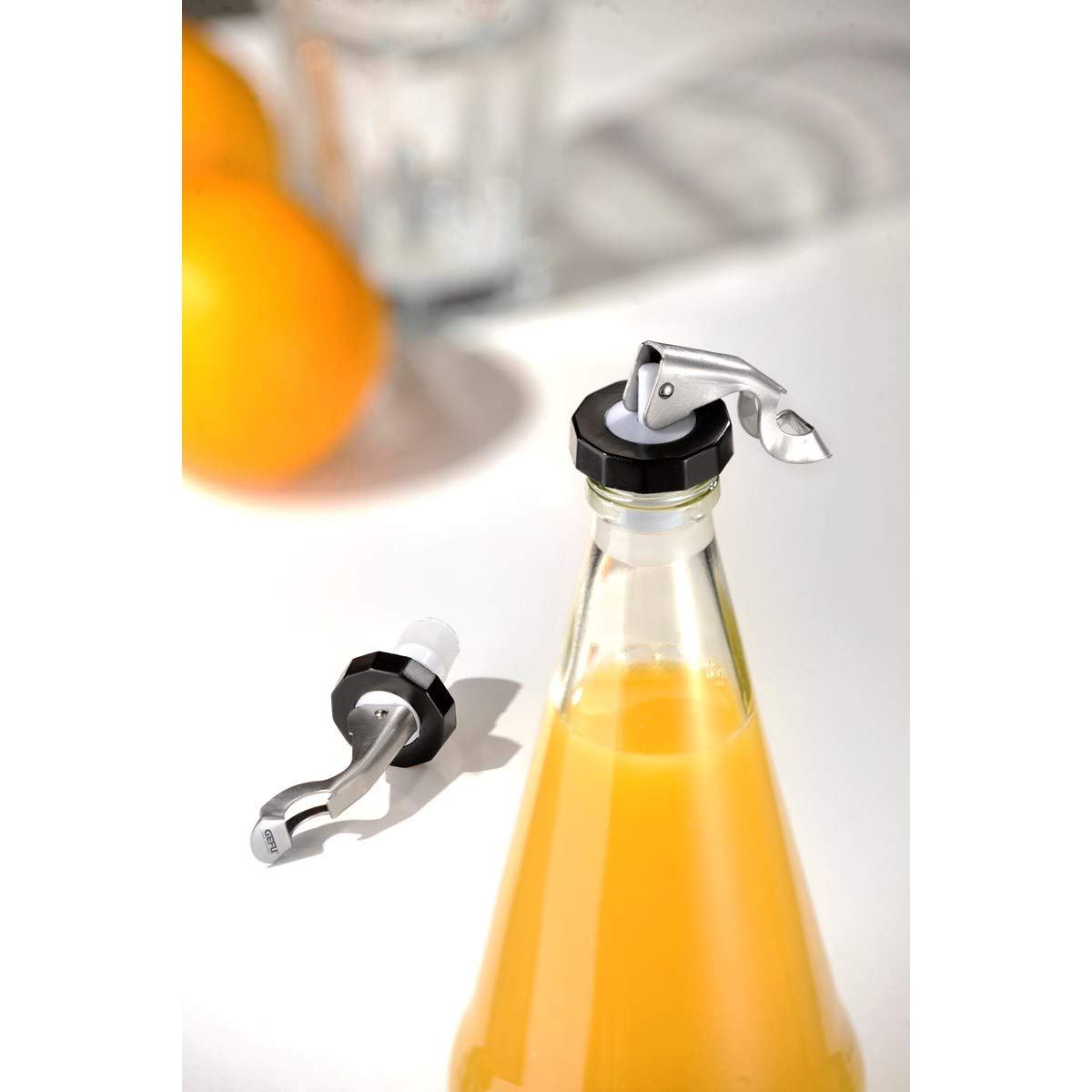 Gefu 2-Piece Silicone Bottle Stopper Set - Airtight Wine & Liquor Seal - Grey Kitchen Accessories for Bars, Restaurants & Home Use