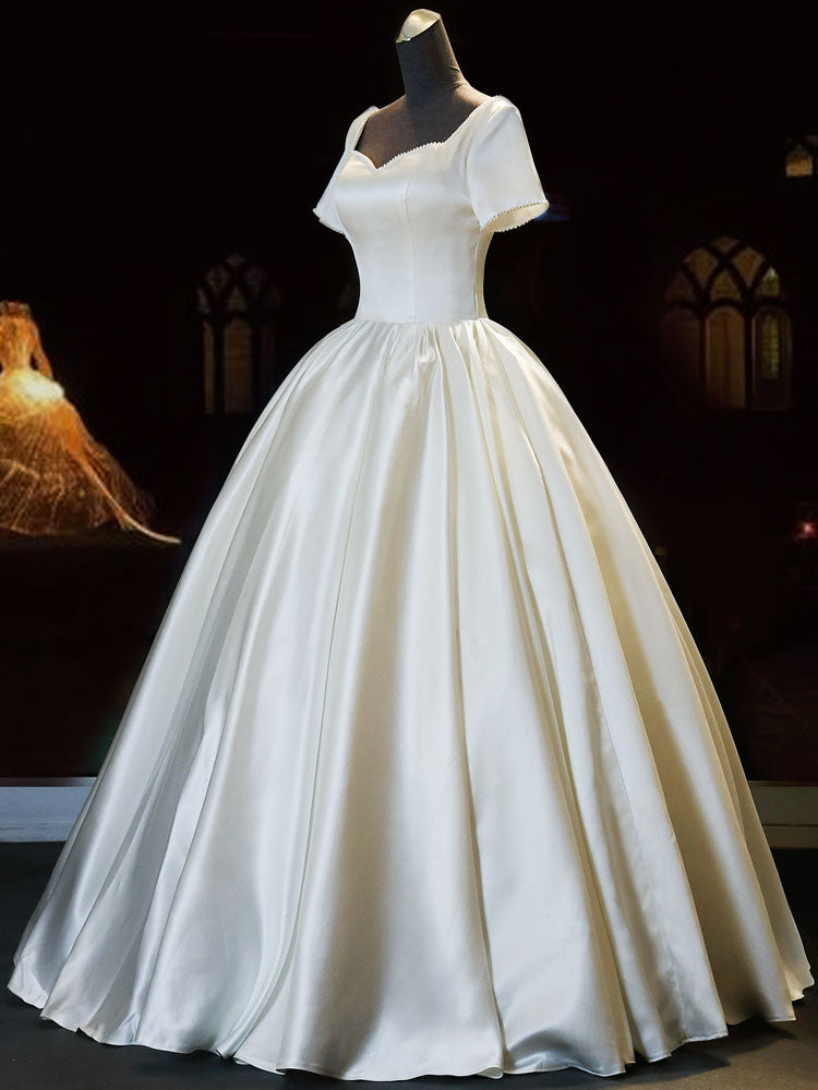 Elegant White Sweetheart Satin Long Bridal Gown - Perfect for Wedding Ceremony & Formal Events