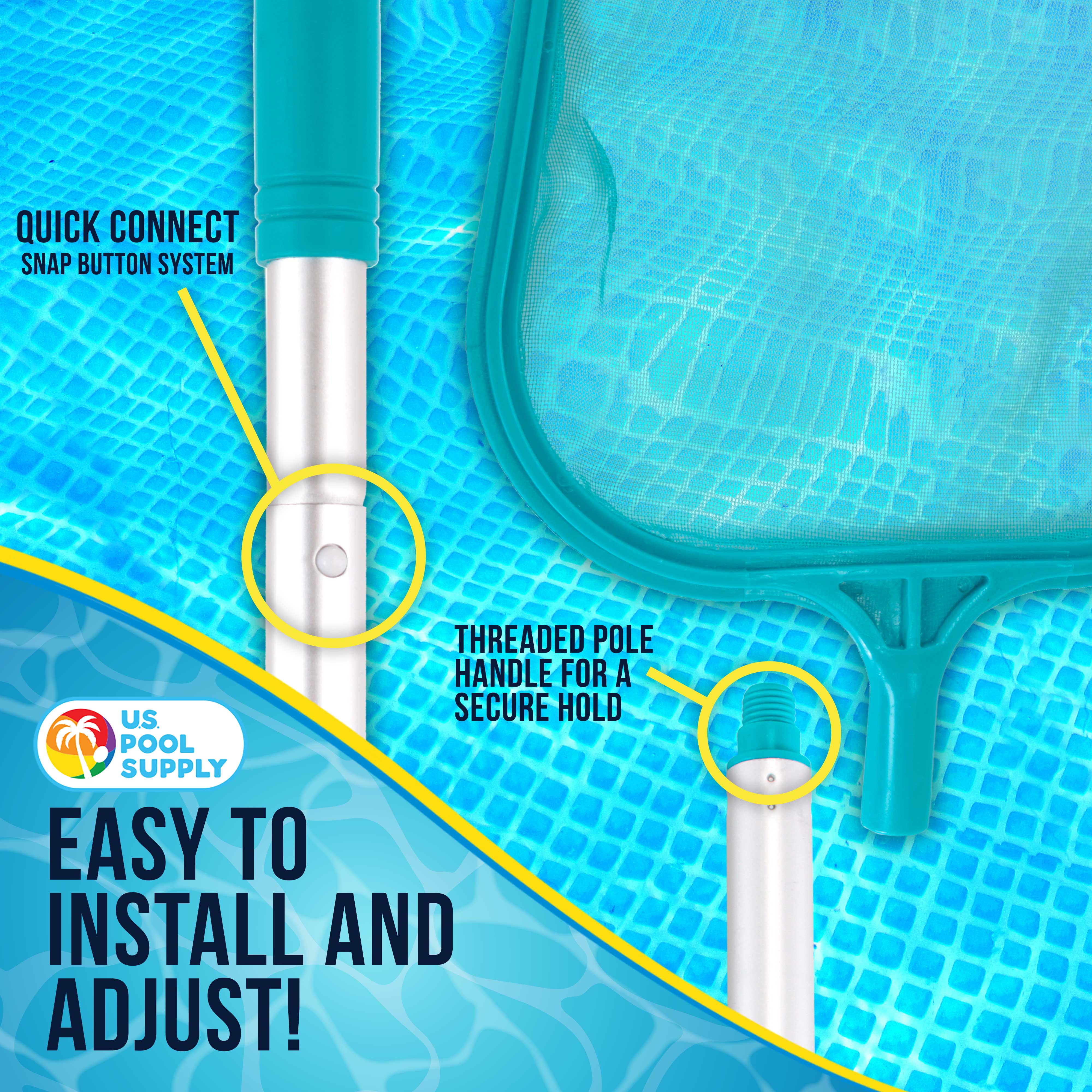 U.S. Pool Supply® 5 Foot Swimming Pool Leaf Skimmer Net with 5 Aluminum Pole Sections - Fine Mesh Netting for Fast Debris Cleaning - 60