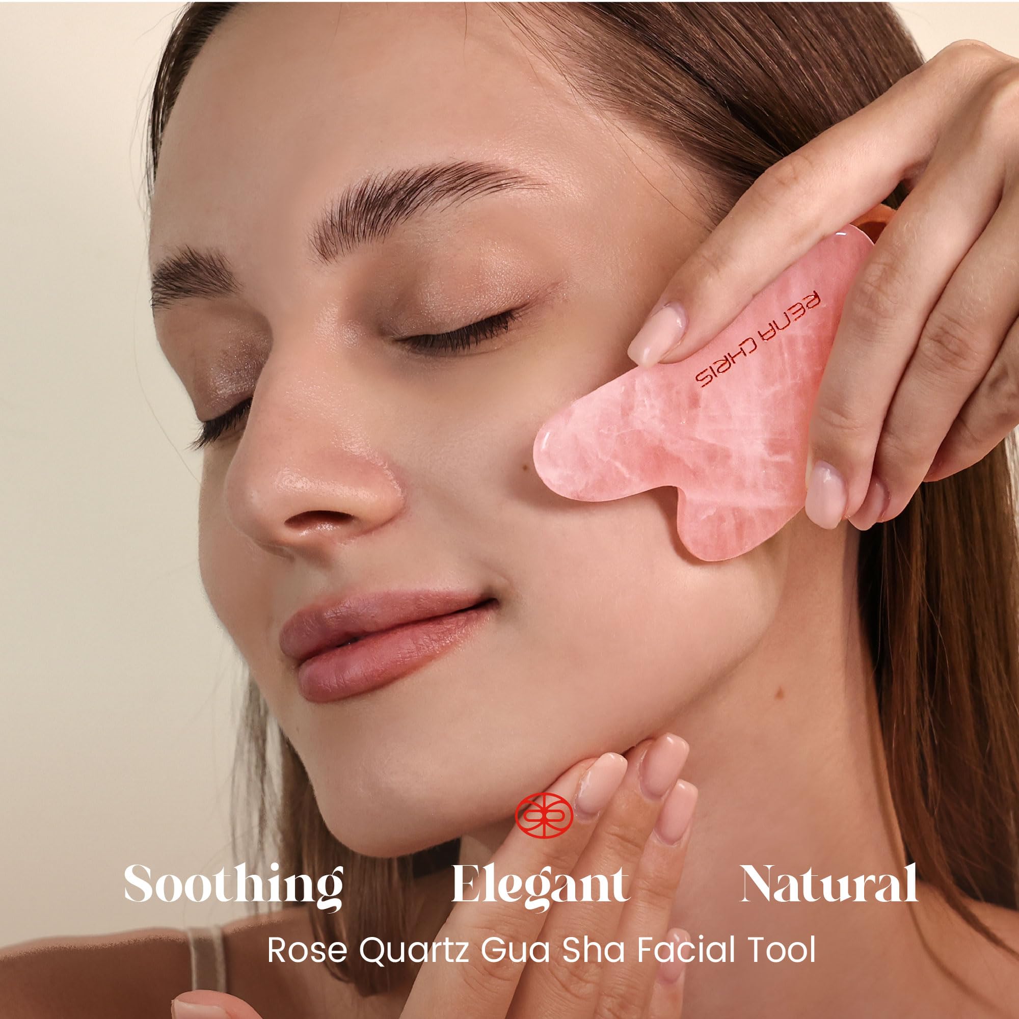 Rose Quartz Gua Sha Facial Tool for Face Massage - Natural Stone Guasha Tool for Jawline Sculpting, Puffiness Reduction & Skin Care | Perfect for Home Spa, Self-Care Routine & Relaxation (Pink)
