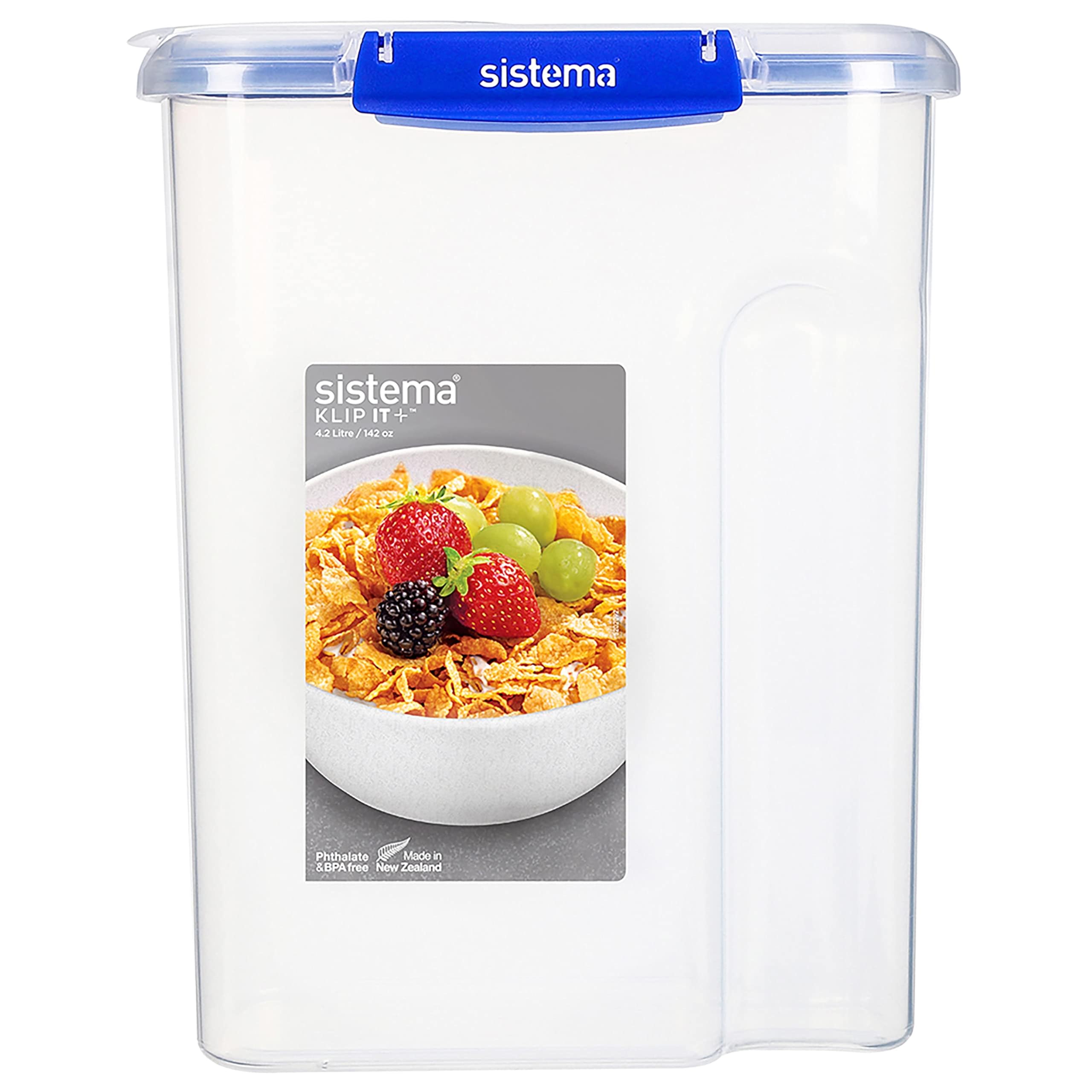 Sistema KLIP IT PLUS 4.2L Airtight Cereal Storage Container - BPA-Free Food Pantry Organizer for Kitchen, Pantry & Office Snack Storage