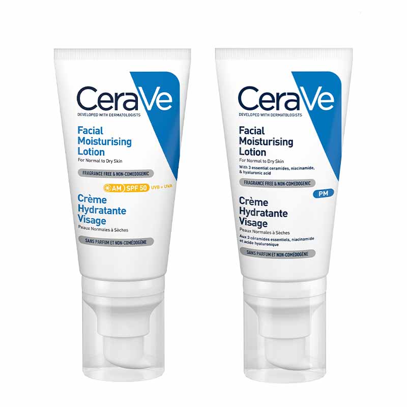 CeraVe AM & PM Moisturizing Lotion Duo for Face - Hydrating & Repairing Day & Night Cream - Perfect for Dry Skin Care Routine