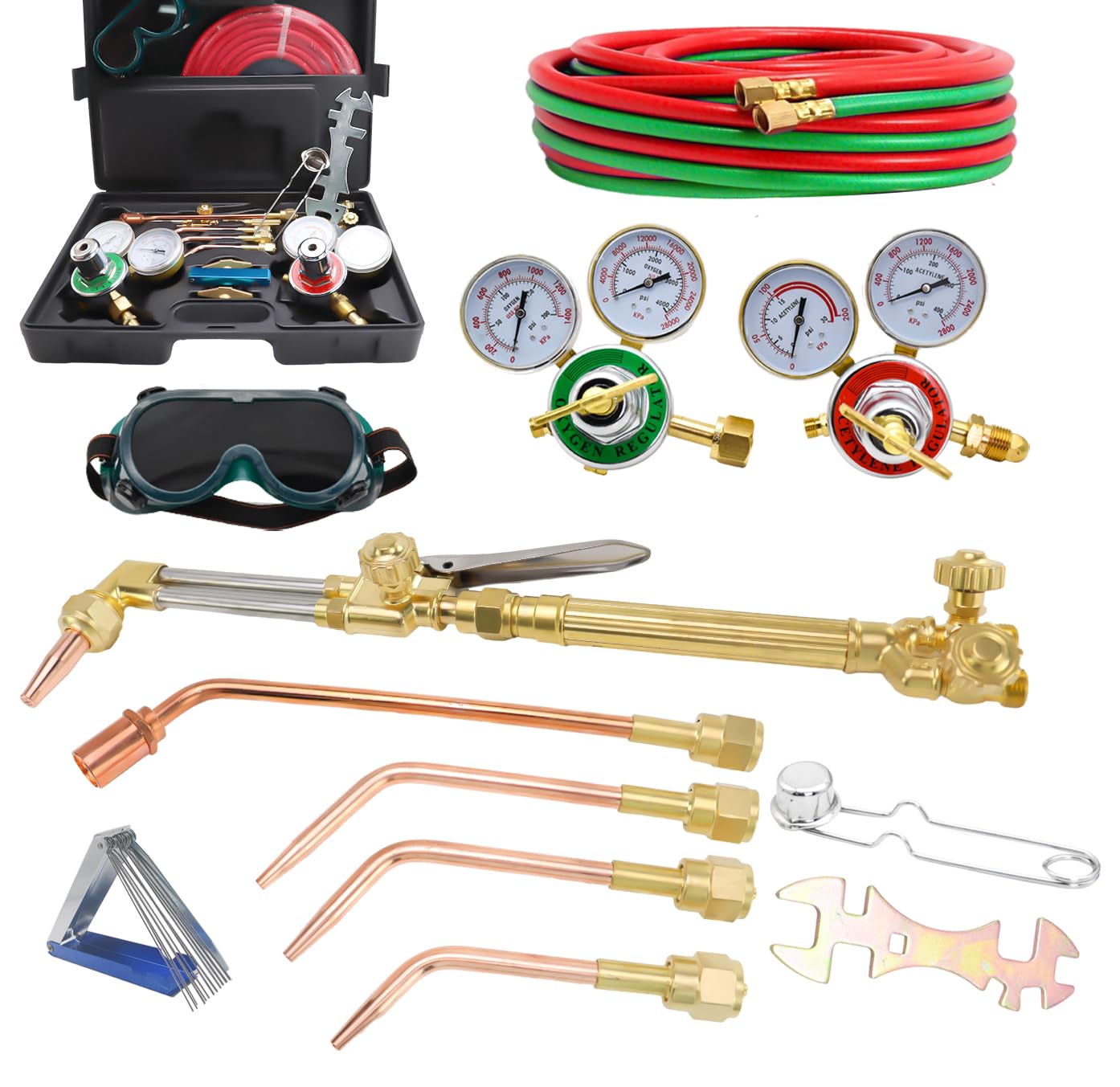 Oxy Acetylene Torch Kit - Medium Duty Welding & Cutting Set with Heating Nozzle, Gas Regulator & Oxygen Acetylene Hose | Professional Metal Fabrication, DIY Repair, and HVAC Installation Tool