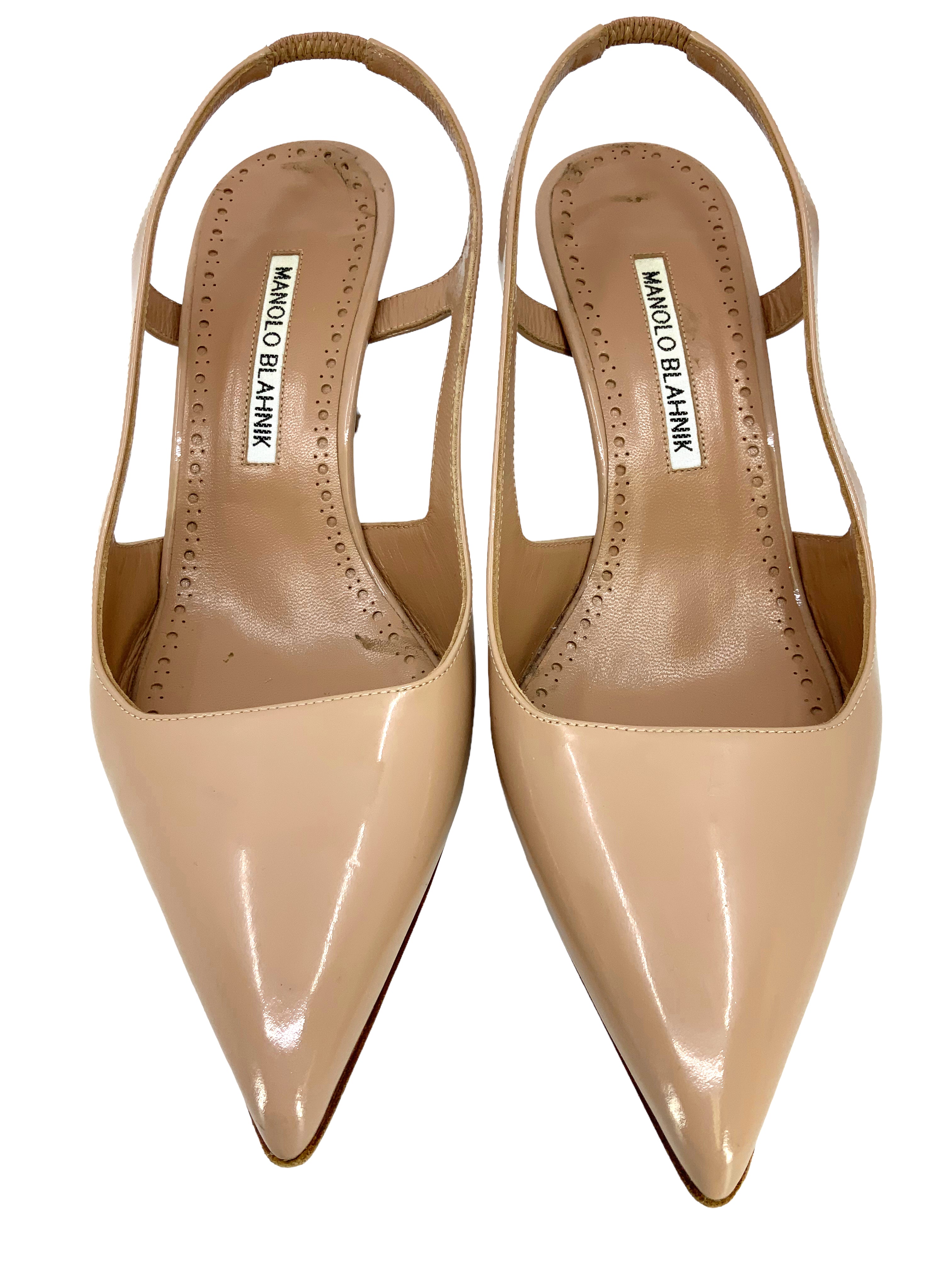Manolo Blahnik Bretto Patent Leather Slingback Pumps - Women's Size 7.5 (US) | Elegant High Heel Dress Shoes for Wedding, Party & Evening Events