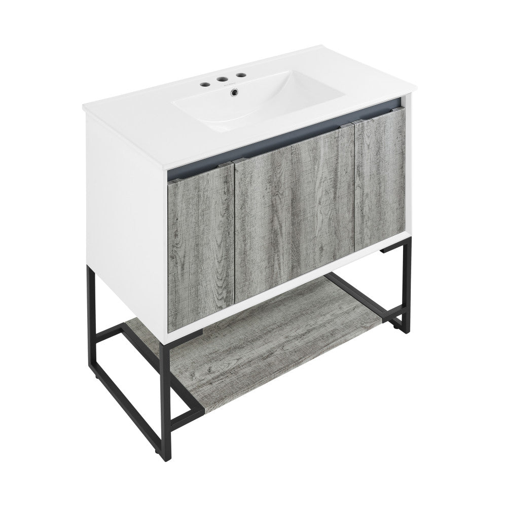 36 Inch Gray Bathroom Vanity with White Ceramic Sink Top - 3 Hole Faucet Design for Modern Bathrooms | Perfect for Master Bath, Guest Bath & Powder Room Remodeling