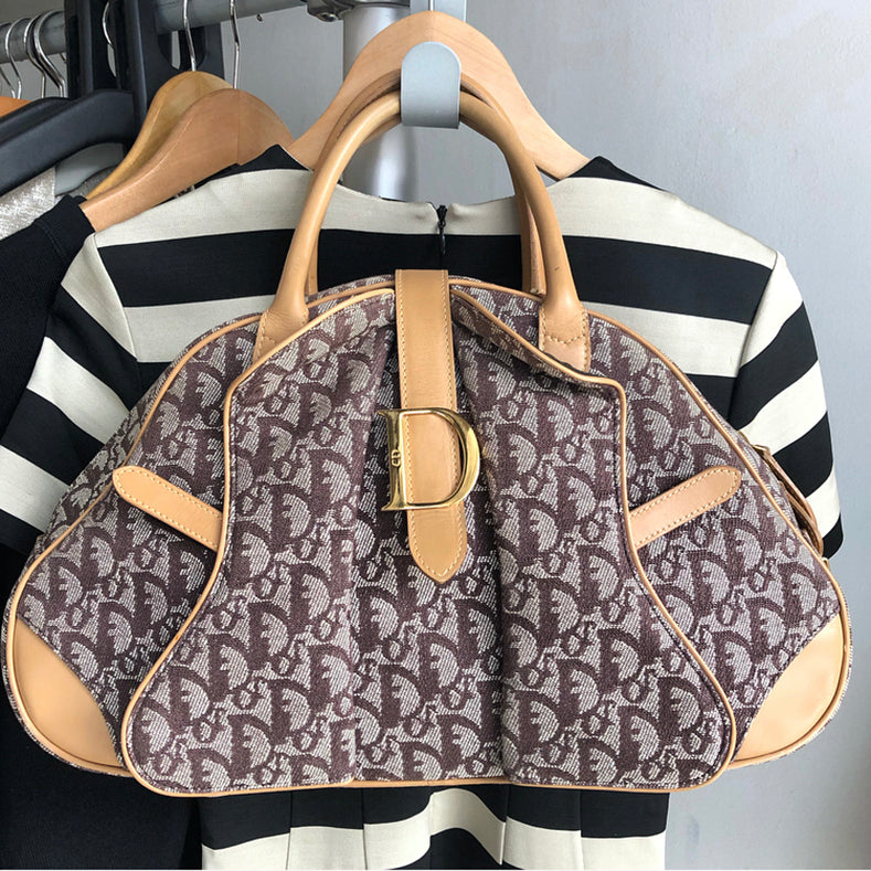 Christian Dior Monogram Double Saddle Bowling Bag in Brown - Luxury Leather Handbag for Women, Perfect for Work, Travel & Evening Events
