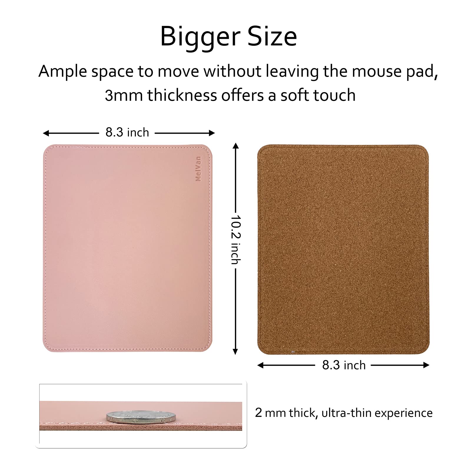 Premium PU Leather Mouse Pad with Stitched Edge - Waterproof Wooden Gaming Mouse Mat for PC, Laptop, Office & Home Use - 10.2