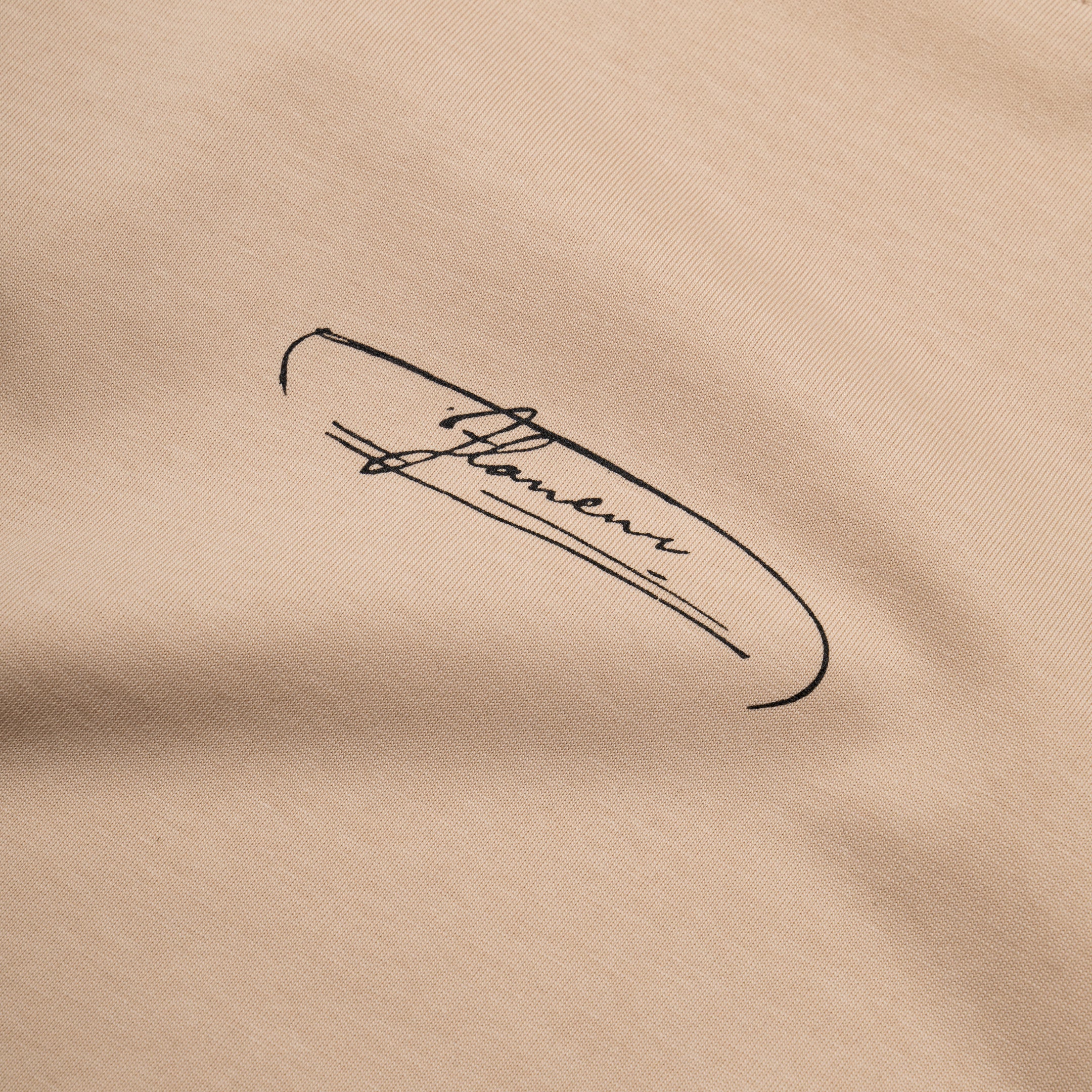 Flaneur Letter Graphic T-Shirt for Men & Women - Soft Cotton Tan Tee - Casual Streetwear & Everyday Outfit