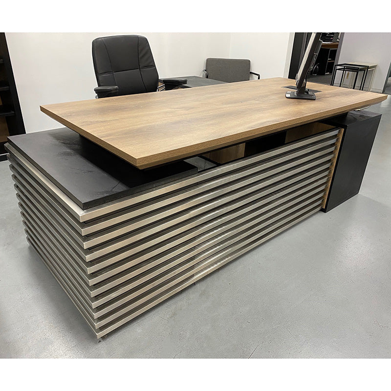 PHOENIX Electric Height Adjustable Sit Stand Desk with Left Return - 2.2M Warm Oak & Black Finish | Perfect for Home Office & Workspace Ergonomics