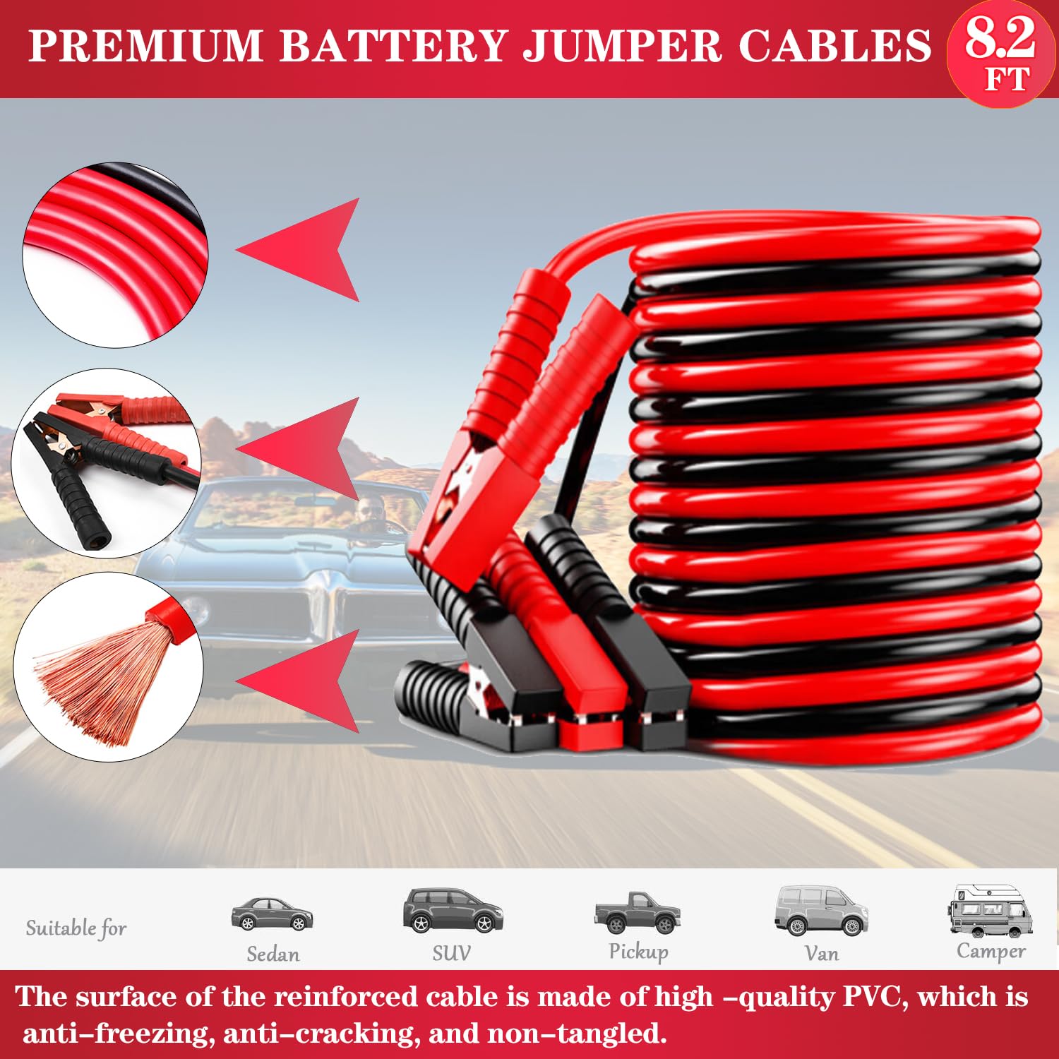 Car Roadside Emergency Kit with Jumper Cables, Safety Tools & Accessories - Includes Headlamp, Tow Straps, Utility Knife, Rainwear & Gloves (Grey) | Essential for Road Trips, Breakdowns & Vehicle Emergencies