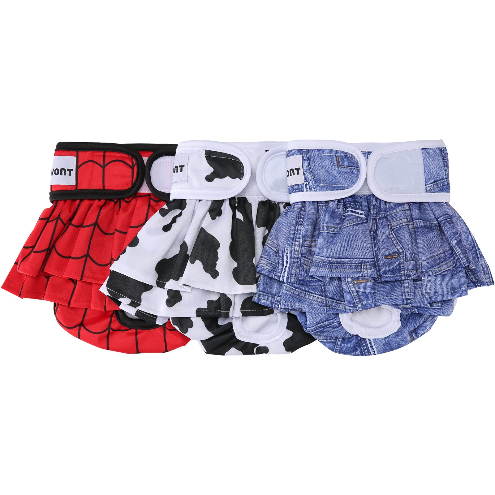 Avont 3 Pack Washable Female Dog Diapers - Reusable Pet Diapers for Heat Cycle & Incontinence (XS/6-8.5