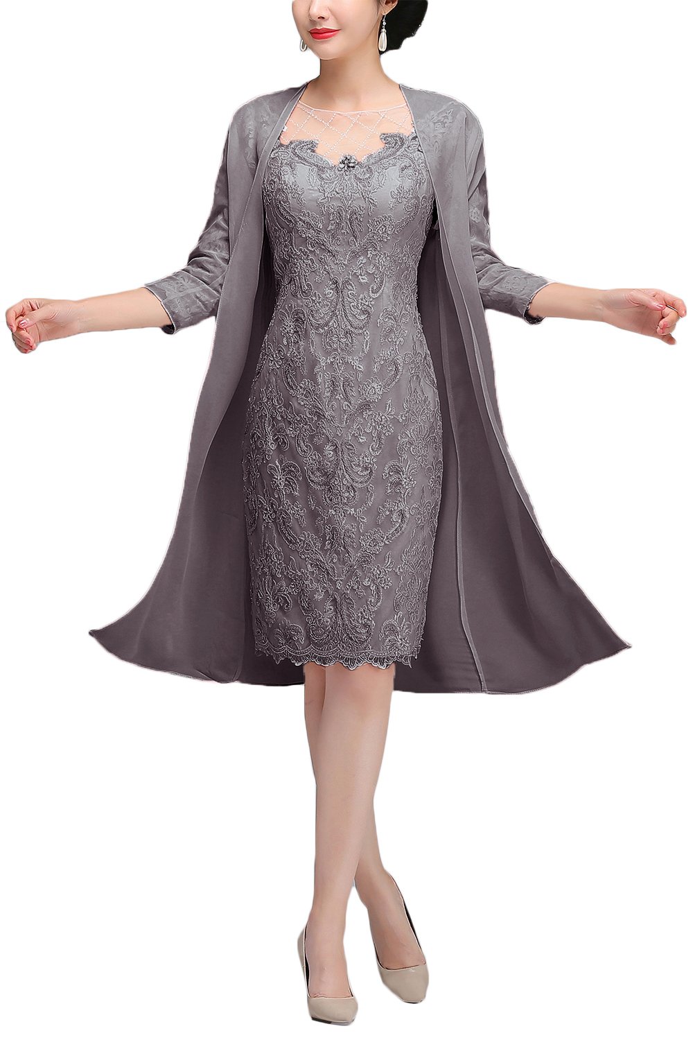 Elegant Lace Mother of the Bride Dresses with Jacket - Tea Length Formal Gowns for Weddings, Parties & Special Occasions