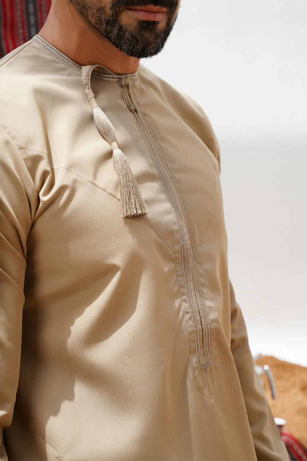 Premium Faris Omani Thobe Jubba for Men - Elegant Gold Embroidered Traditional Arabic Robe - Perfect for Eid, Weddings & Special Occasions
