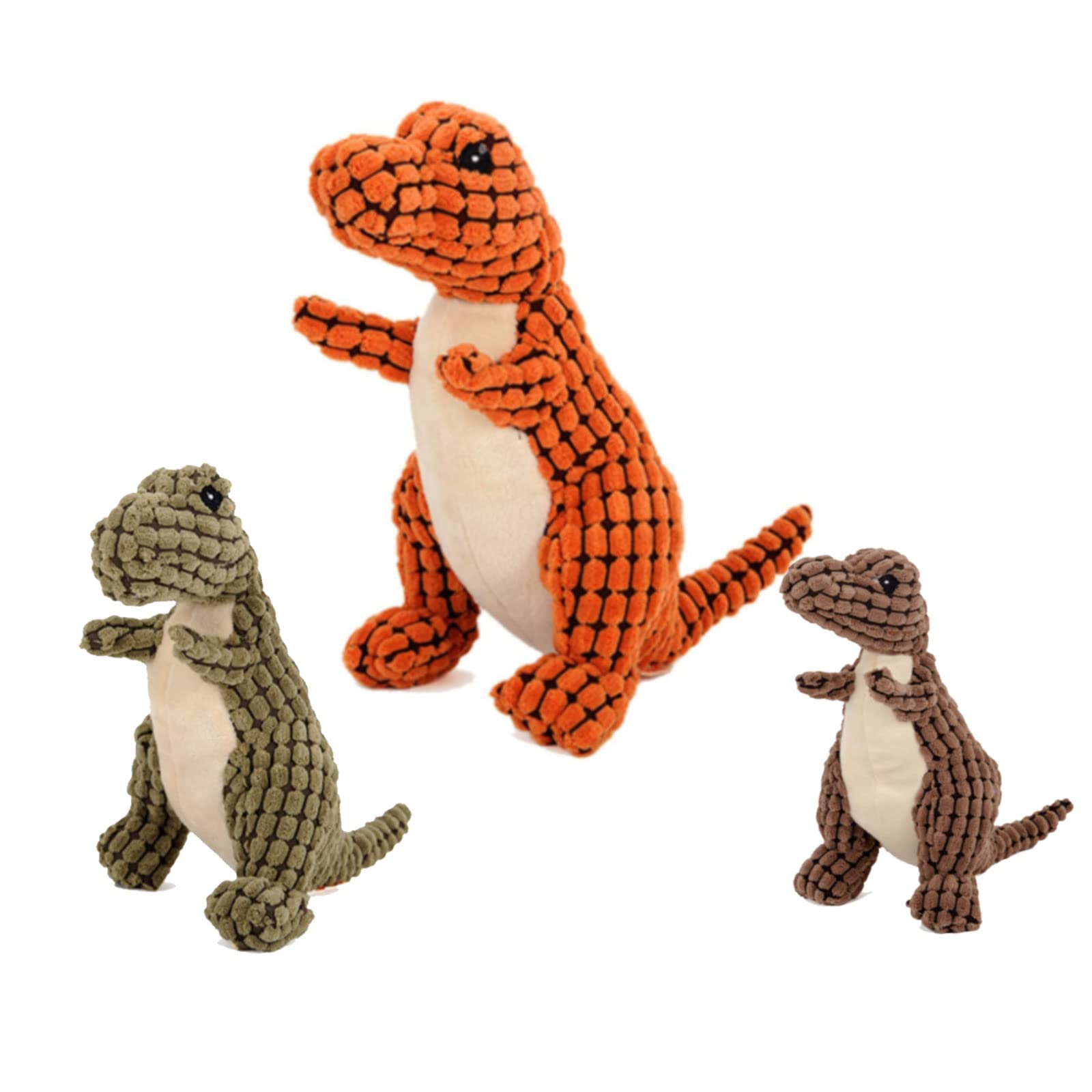 Indestructible Durable Dino Dog Toy for Aggressive Chewers - Squeaky Plush Chew Guard Technology Interactive Pet Toy (Large, Orange) - Perfect for Playtime, Training & Teething Puppies