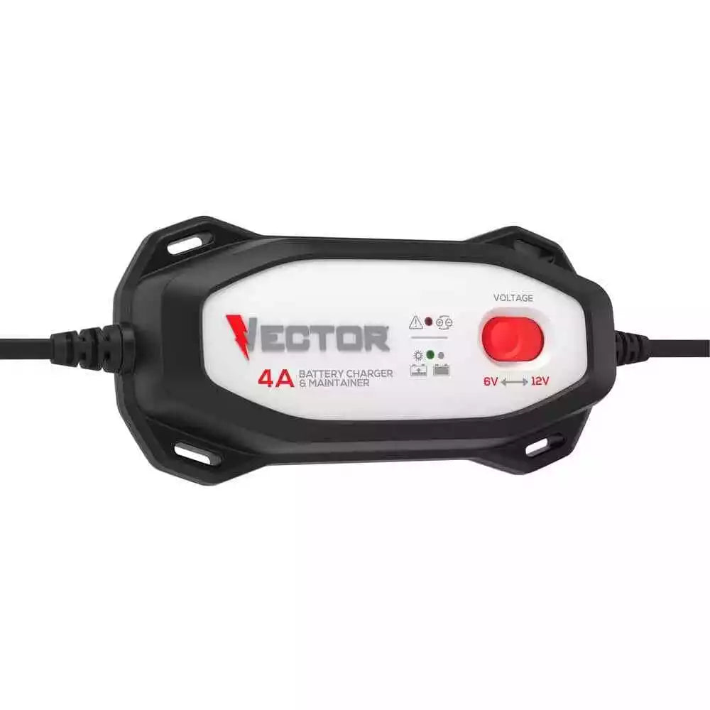 VECTOR 4 Amp Battery Charger & Maintainer - Fast Charging for Cars, Motorcycles, Boats & More - Keep Your Vehicle Battery in Top Condition