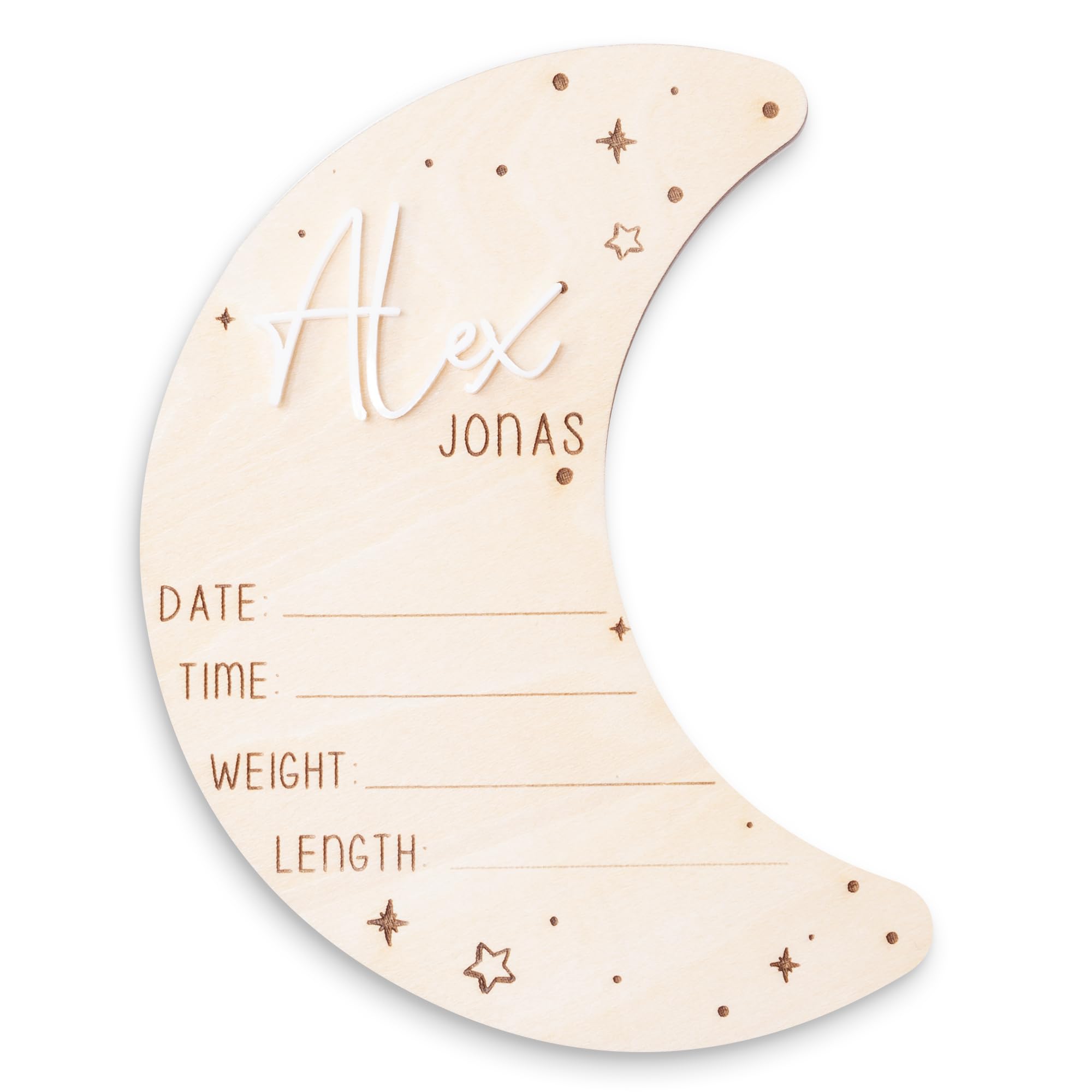 Personalized Moon and Stars Baby Name Sign - Custom Newborn Announcement Wooden Plaque for Nursery Decor, Baby Shower Gift, Pregnancy Reveal & Gender Reveal Party Decorations