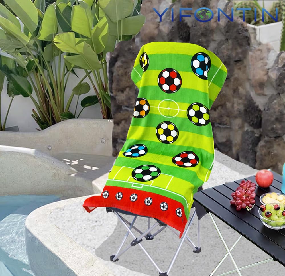 YIFONTIN Super Soft Absorbent Cotton Soccer Beach Towel 24X48 Inches - Quick Dry Sports Towel for Swimming, Bathing, Camping, Picnics & Outdoor Activities - Green Stripes Design for Kids & Adults