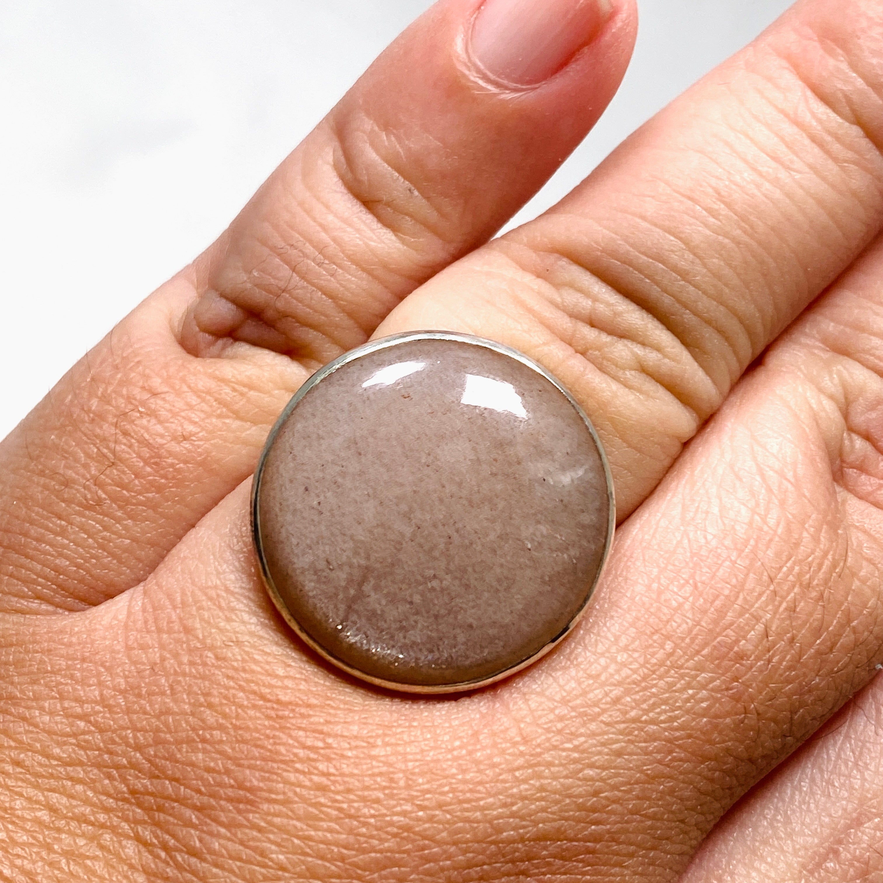 Natural Peach Moonstone Round Ring - Size 10 Silver Jewelry KRGJ2173 | Elegant Boho Gift for Women, Perfect for Weddings & Everyday Wear