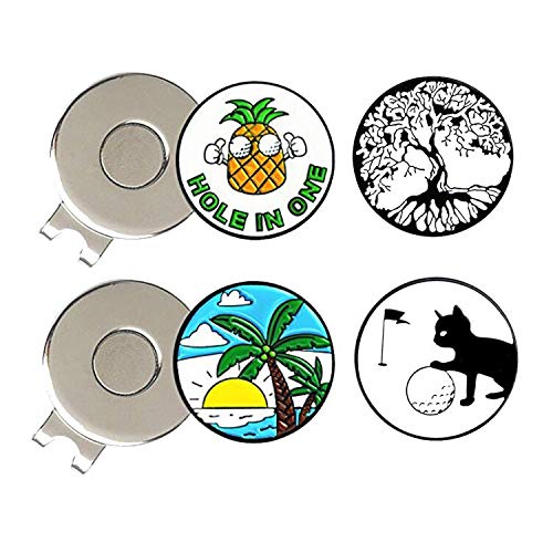 PINMEI 0.96 Inch Stainless Steel Golf Ball Marker Hat Clip - Durable Golf Accessories for Men & Women - Perfect Golf Gift with 2 Hat Clips & 4 Ball Markers - Ideal for Golf Courses, Driving Range & Outdoor Sports