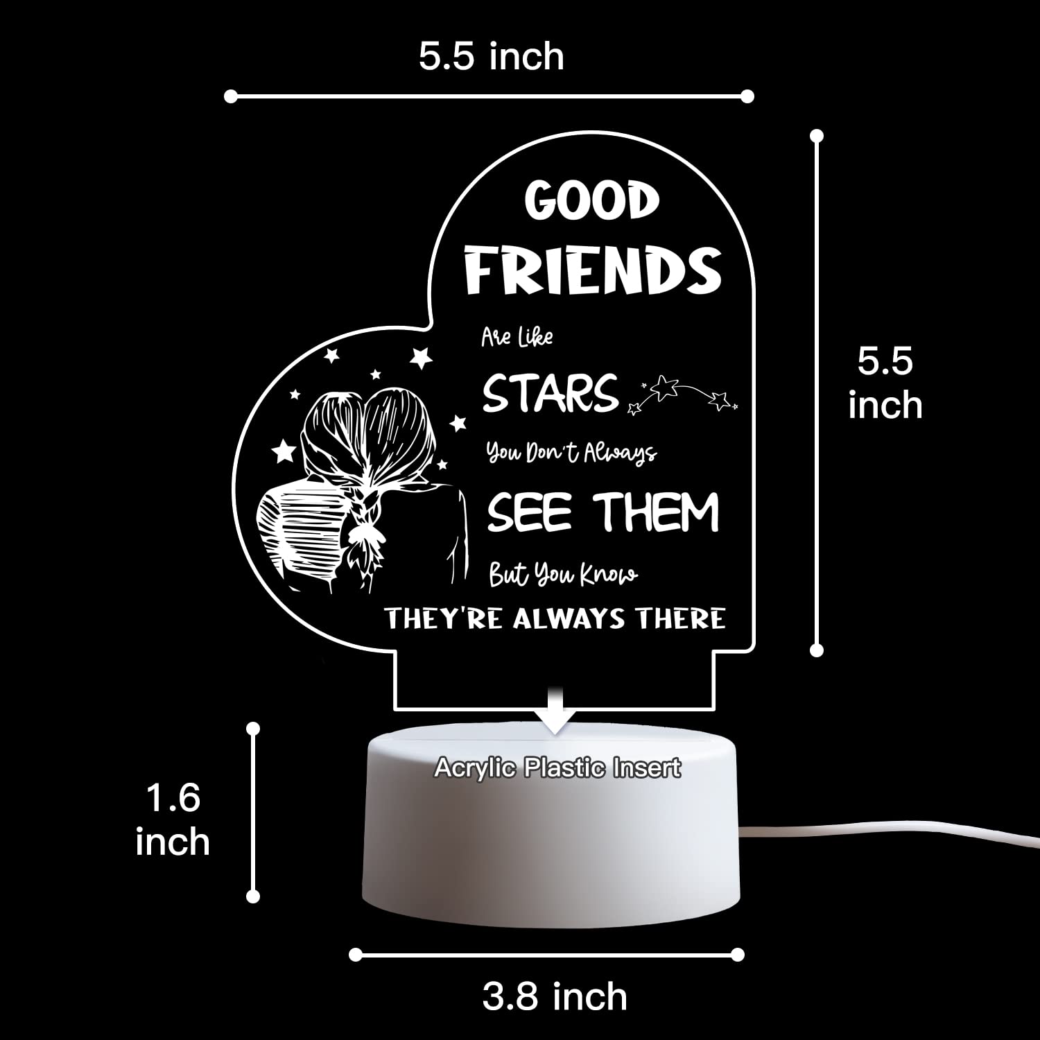 Best Friendship Gifts for Women - USB Powered Night Light Lamp for BFF, Long Distance Friends & Besties | Perfect Birthday, Christmas & Going Away Presents | Cozy Bedroom Decor & Thoughtful Gift Idea