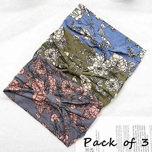 Boho Stretch Headbands 3 Pack - Wide Bandeau Hair Accessories for Women & Girls - Perfect for Yoga, Workouts, and Everyday Fashion