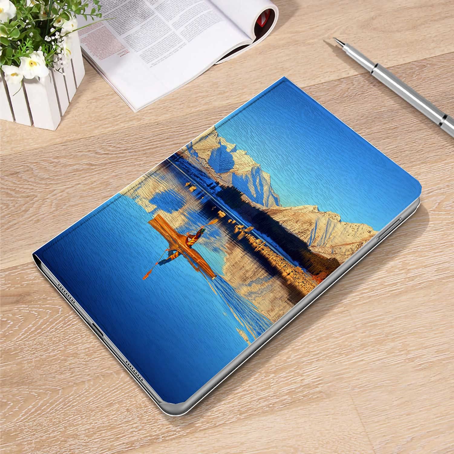 Premium Leather iPad Case 9.7 Inch for iPad 5/6 & iPad Air 1 - Winter Lake Design, Full-Body Protection with Auto Wake/Sleep Function | Perfect for Work, Travel & Home Use