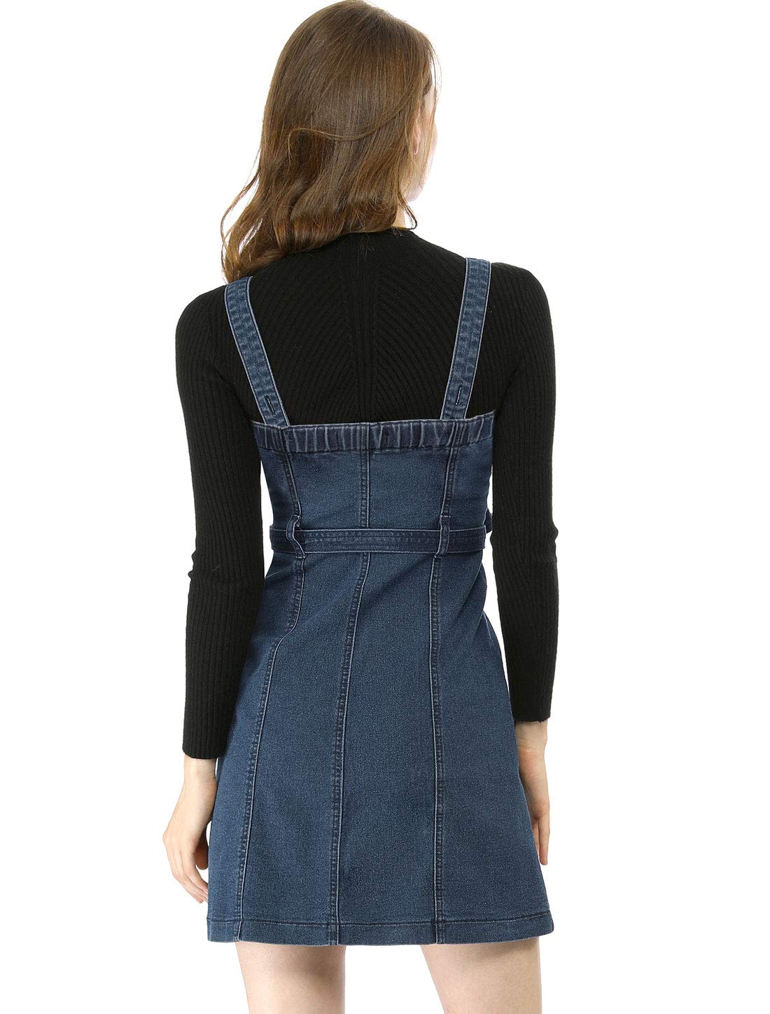 Allegra K Women's Classic Adjustable Strap Denim Pinafore Dress - Casual Jean Overalls for Spring & Summer Outings, Date Nights, and Weekend Brunch