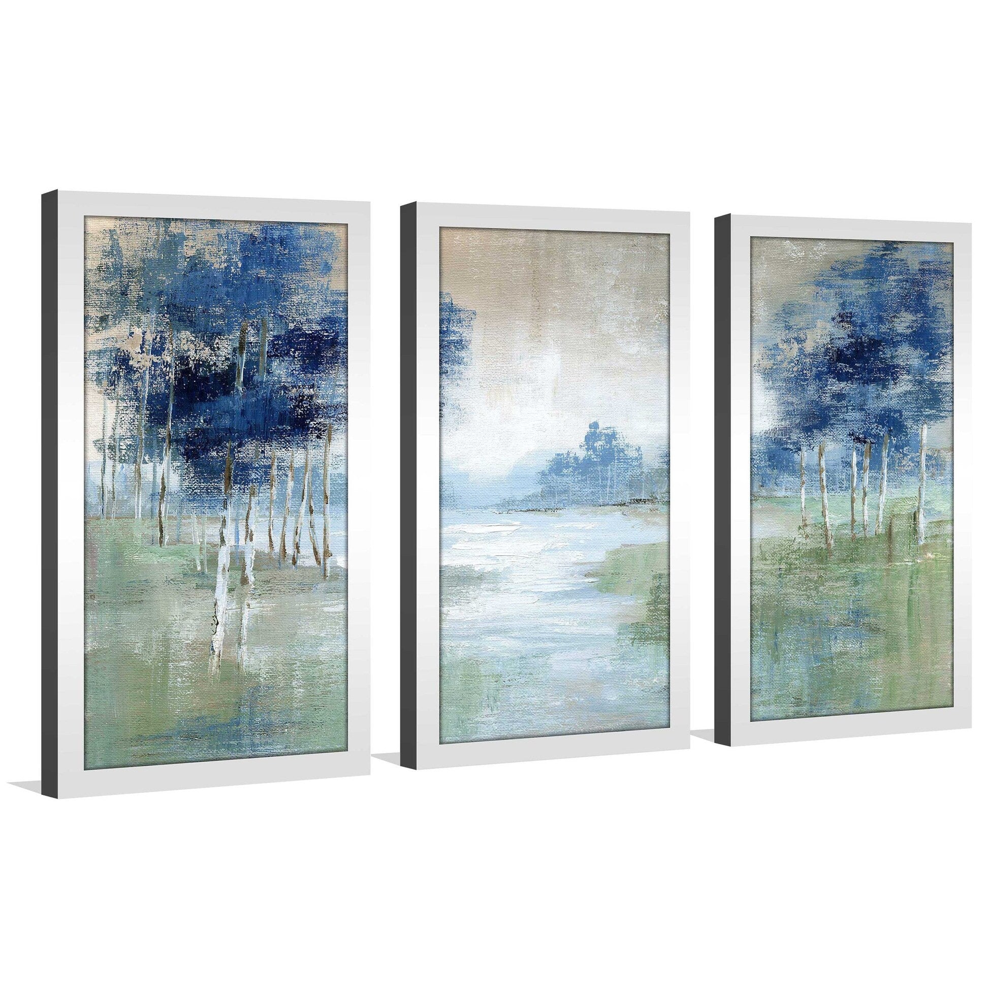 Birch River by Nan 3-Piece Modern Abstract Canvas Wall Art - Nature Inspired Acrylic Painting Set for Living Room, Bedroom & Office Decor