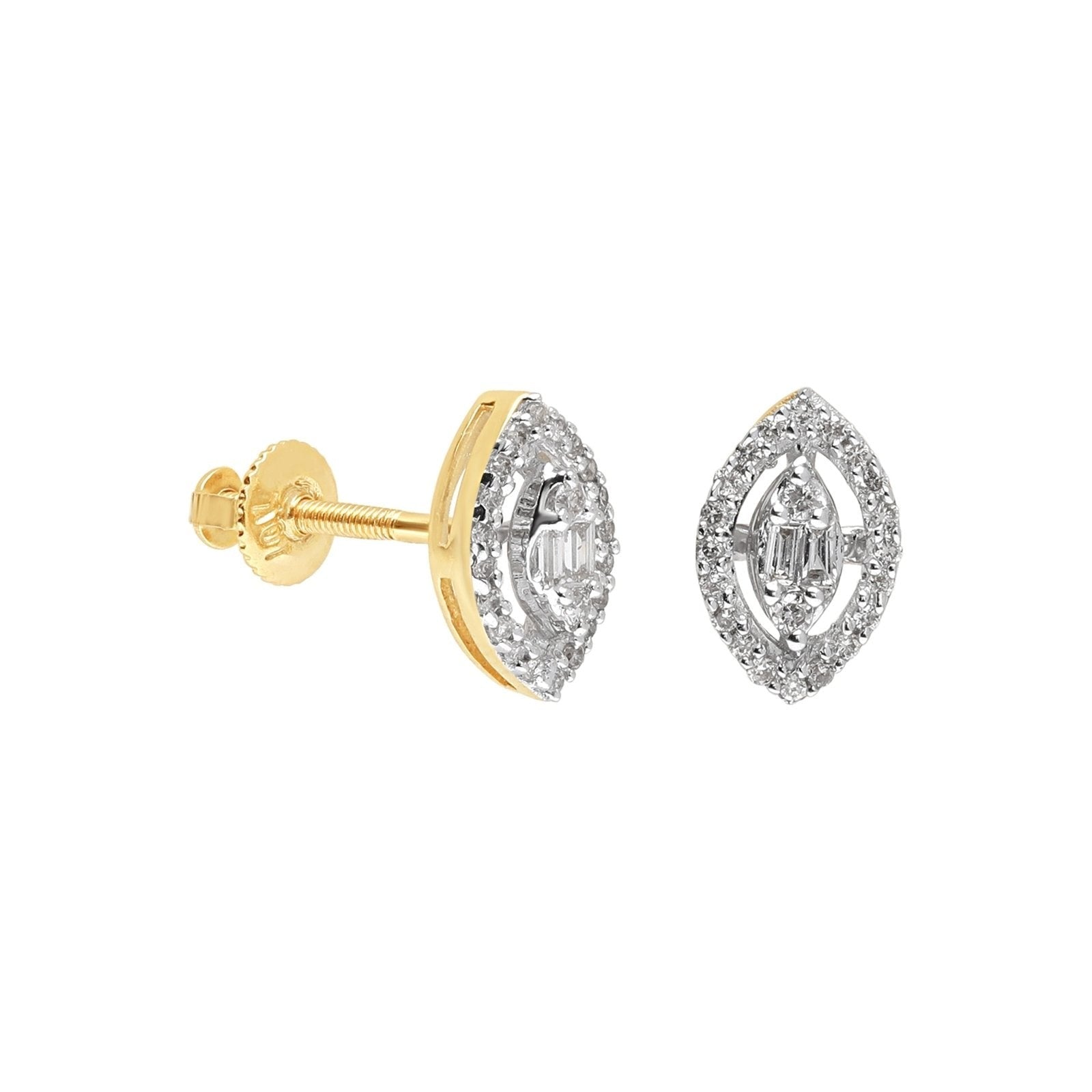 14k Solid Yellow Gold Diamond Pavé Marquise Halo Screw Back Earrings for Women - Elegant Bridal Jewelry & Evening Party Accessories