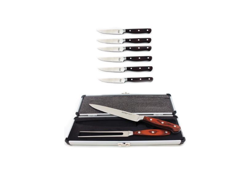 Premium BergHOFF Pakka Wood 9-Piece Stainless Steel Steak & Carving Knife Set - Perfect for BBQ, Meat Cutting & Kitchen Cooking Essentials
