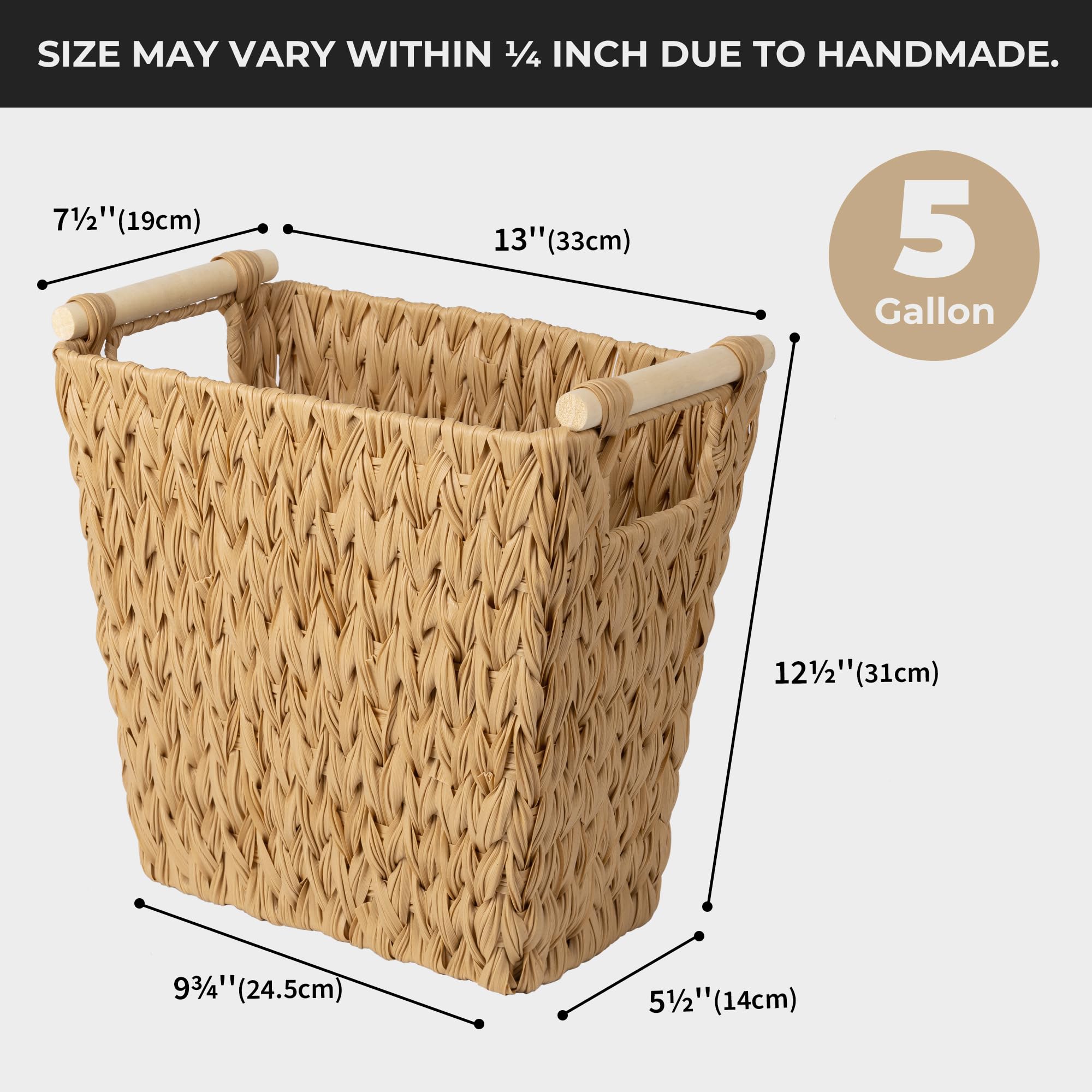 GRANNY SAYS Waterproof Wicker Trash Can with Handles - 2-Pack Decorative Wastebasket for Bathroom, Bedroom & Office | Ideal for Home, Dorm & Guest Room Organization
