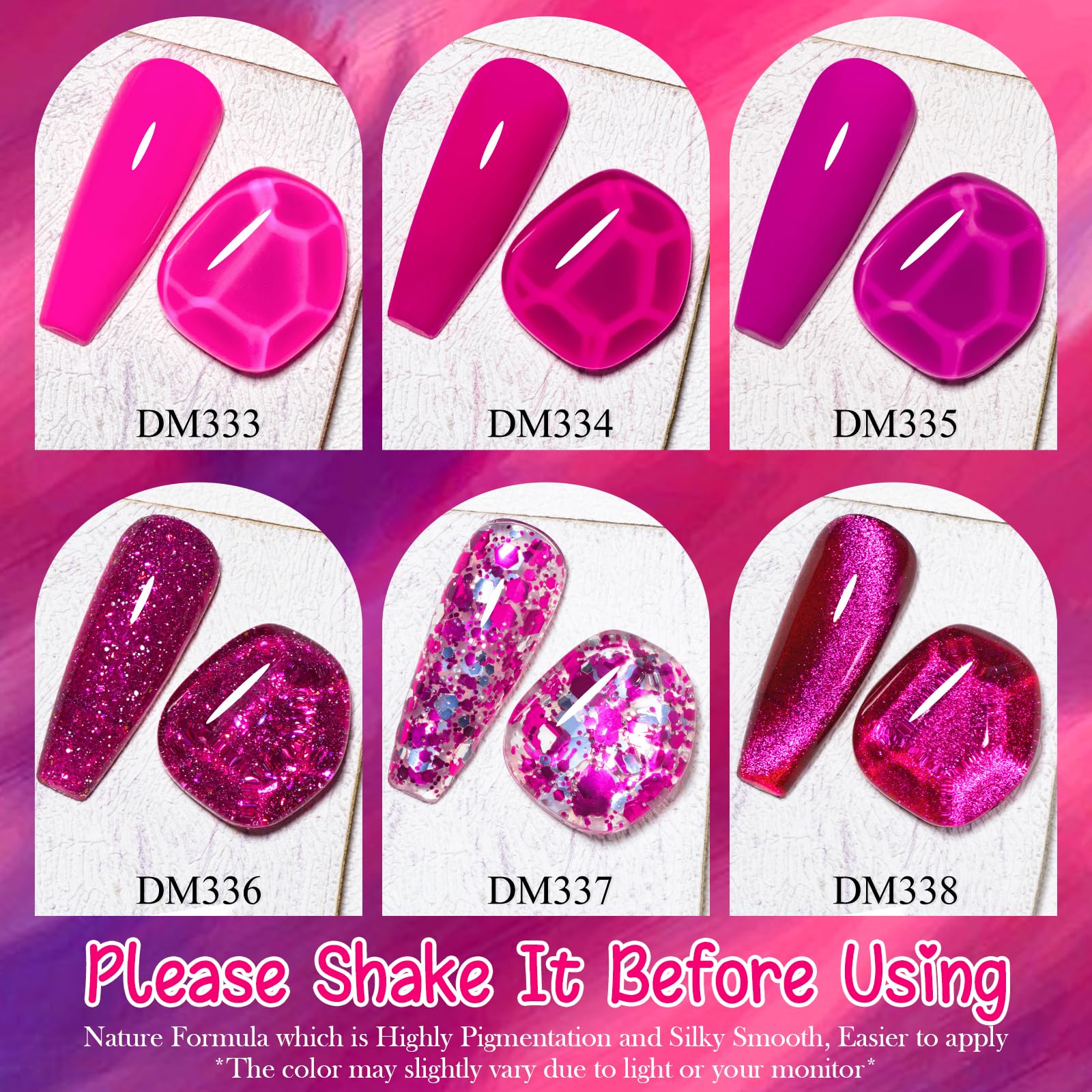 MTSSII Hot Pink & Cat Eye Gel Nail Polish Set - Spring Summer Nail Colors with Reflective Glitter (Pink, Red, Purple) for DIY Nail Art at Home | Perfect for Parties, Weddings & Salon-Quality Manicures