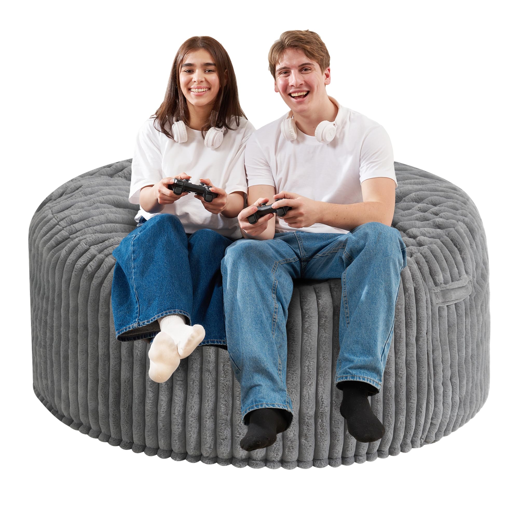 **Homguava 5 FT Memory Foam Bean Bag Chair - Large Soft Plush Sofa with Dutch Corded Cover, Grey - Perfect for Living Room, Bedroom, or Game Room Relaxation**