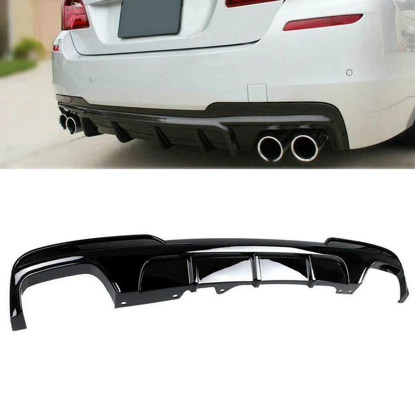 NINTE Rear Diffuser for 2011-2016 BMW 5-Series F10 520i 528i 535i 550i - MP Style Gloss Black Rear Bumper Lip with Dual Exhaust Cutouts - Perfect for Car Upgrades & Performance Enhancement