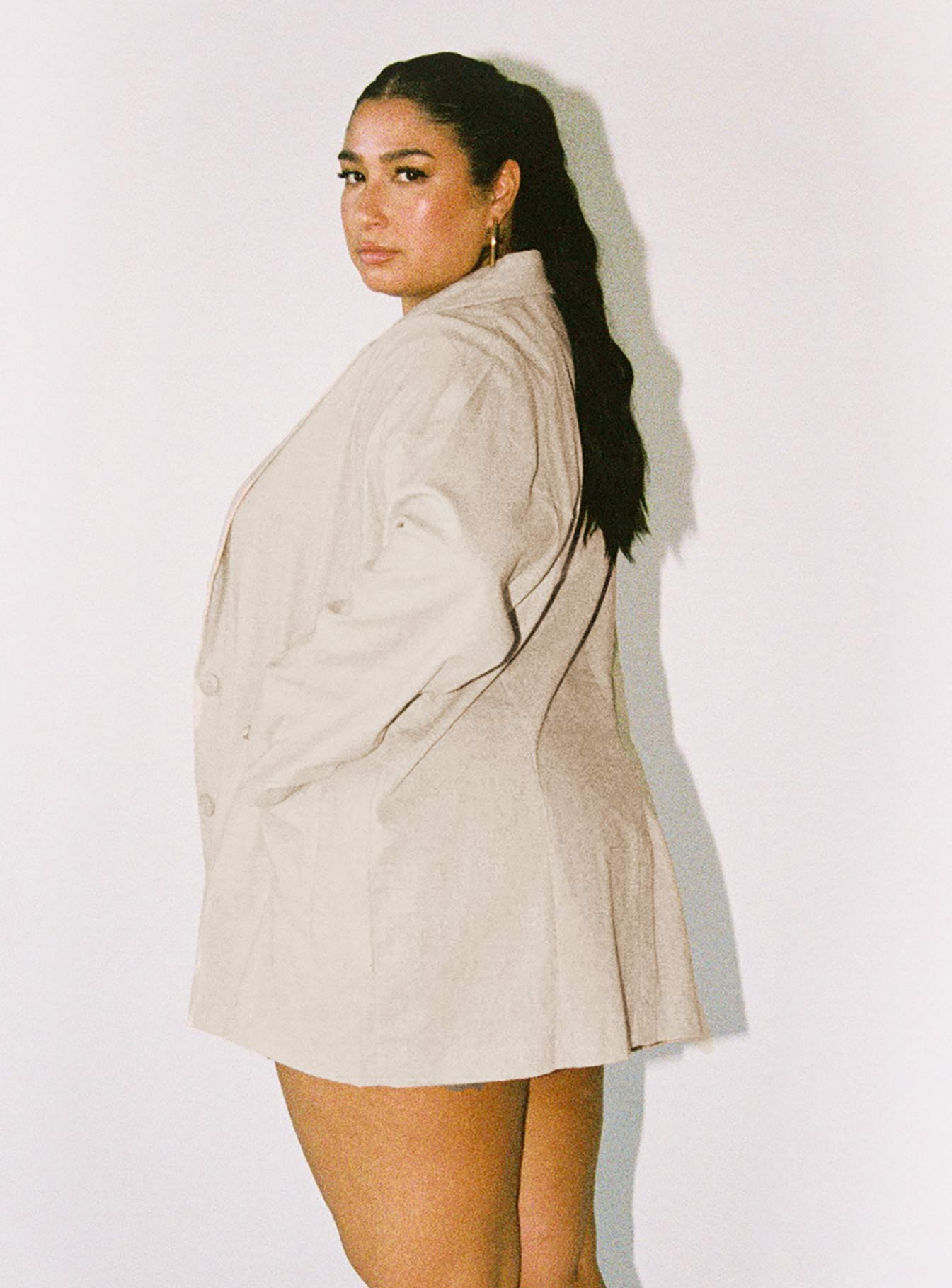 Oversized Linen Blazer for Women - Amber Beige Curved Fit Jacket | Casual Office Wear & Spring Summer Fashion Outfits