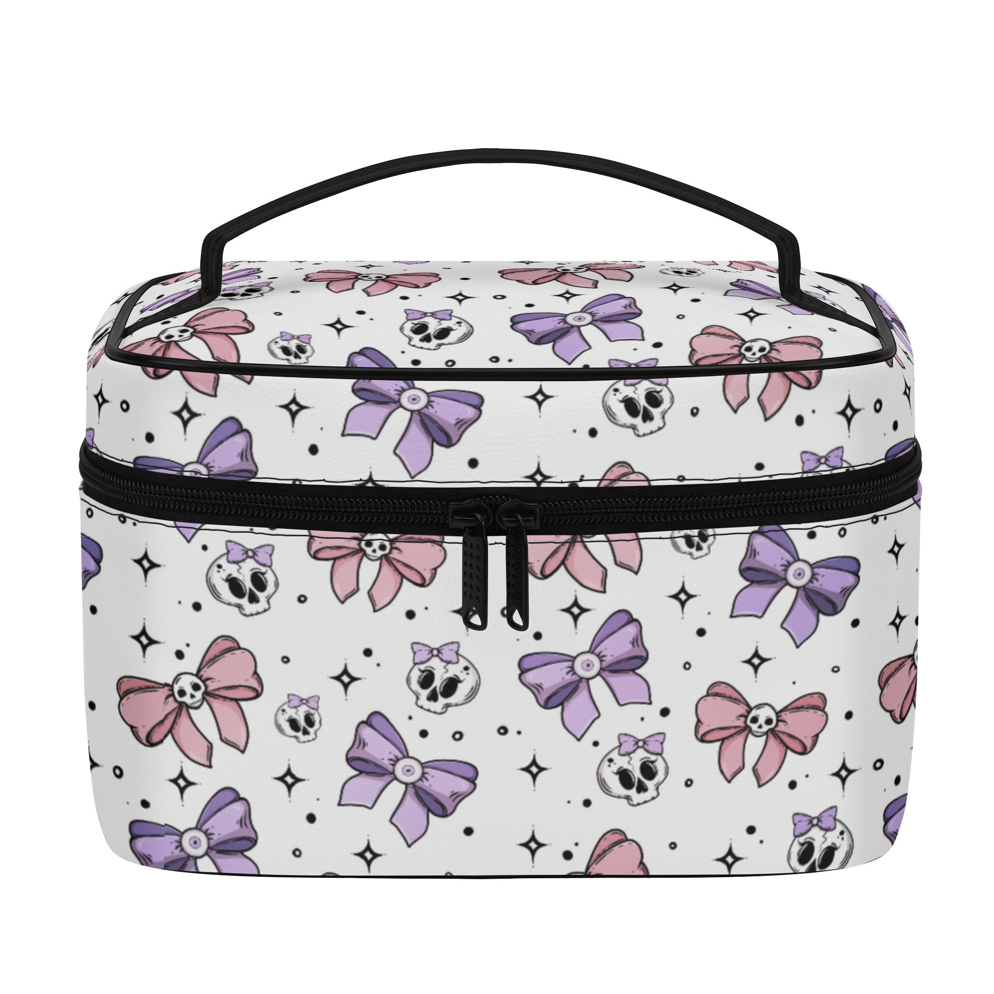 Stylish Bows and Skulls Leather Makeup Bag for Women - Perfect for Travel, Gym, and Everyday Cosmetics Storage