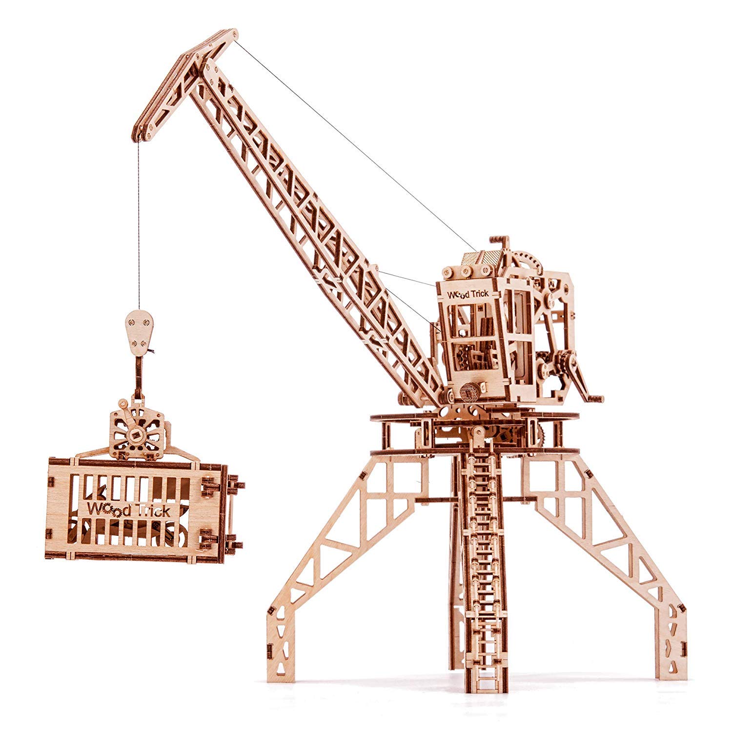 Wooden Construction Crane Toy Set with Container - DIY Mechanical Model Building Kit, 3D Wooden Puzzle STEM Toys for Kids - Perfect for Creative Play, Educational Gifts & Hands-On Learning Activities