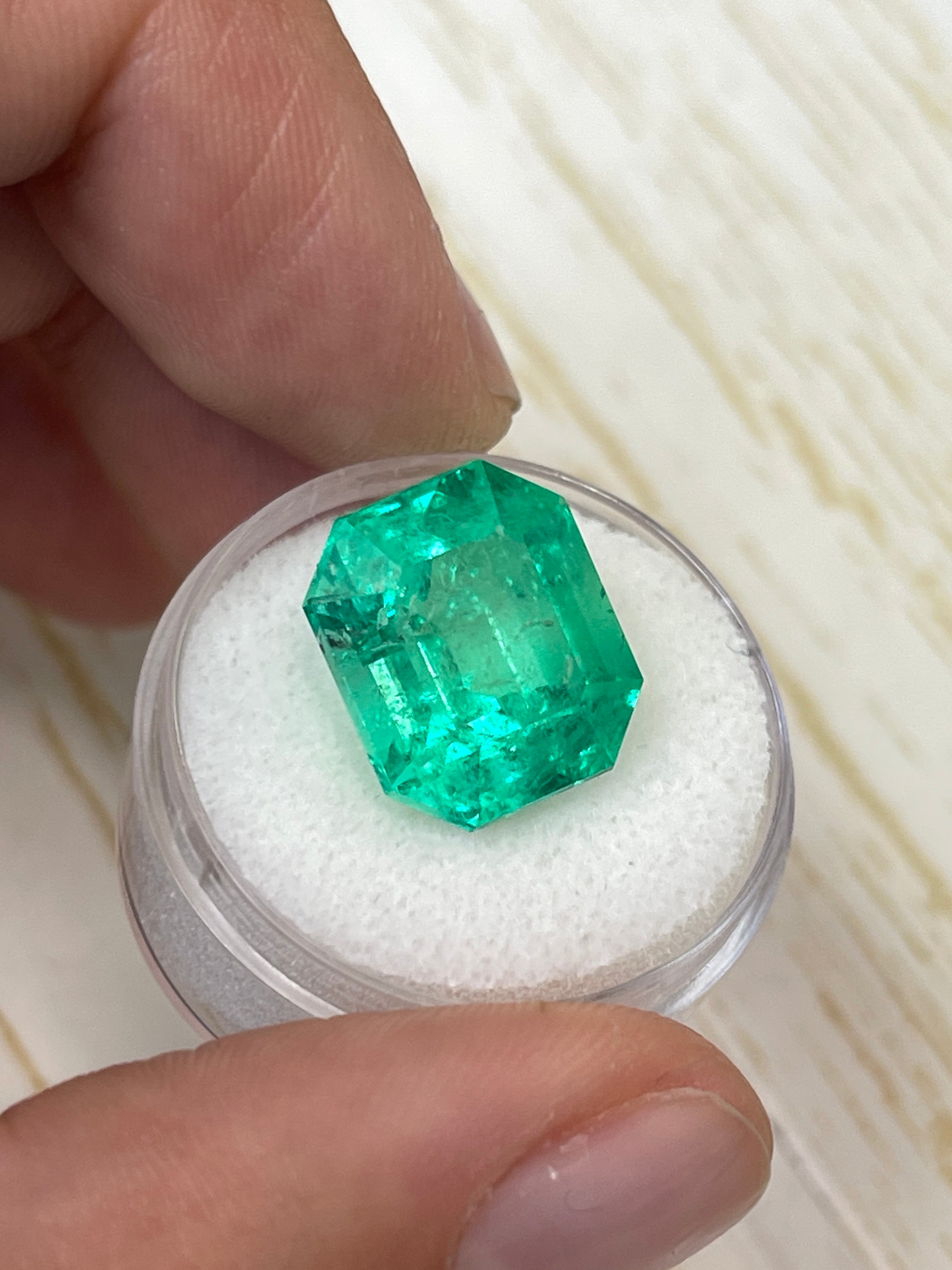 13.22 Carat GIA Certified Muzo Yellowish Green Colombian Emerald - Loose Natural Emerald Cut Gemstone for Jewelry Making & Engagement Rings