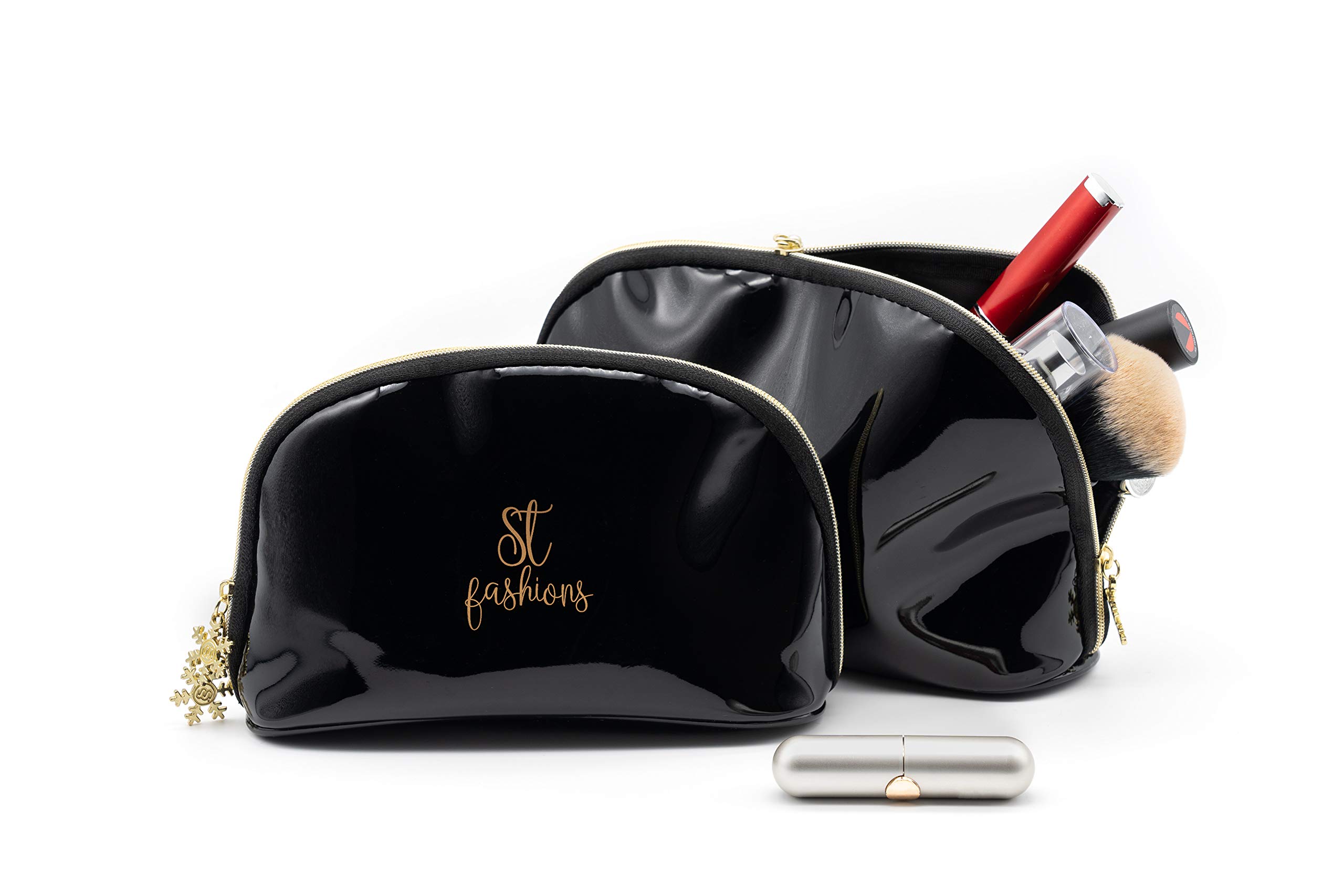 STFashions PU Leather Makeup Bag & Brush Case - Waterproof Cosmetic Organizer for Travel, Toiletries Pouch, Women's Beauty Gift Set - Perfect for Daily Use & Vacation Essentials (Medium)