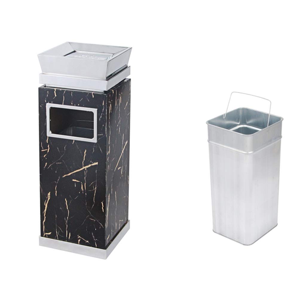 Commercial Outdoor Ashtray & Trash Can - NYKK Vertical Cigarette Butt Receptacle with Lid - Heavy Duty Cigarette Disposal Tower for Patio, Park, and Smoking Areas - Black Outdoor Dustbin for Public Spaces
