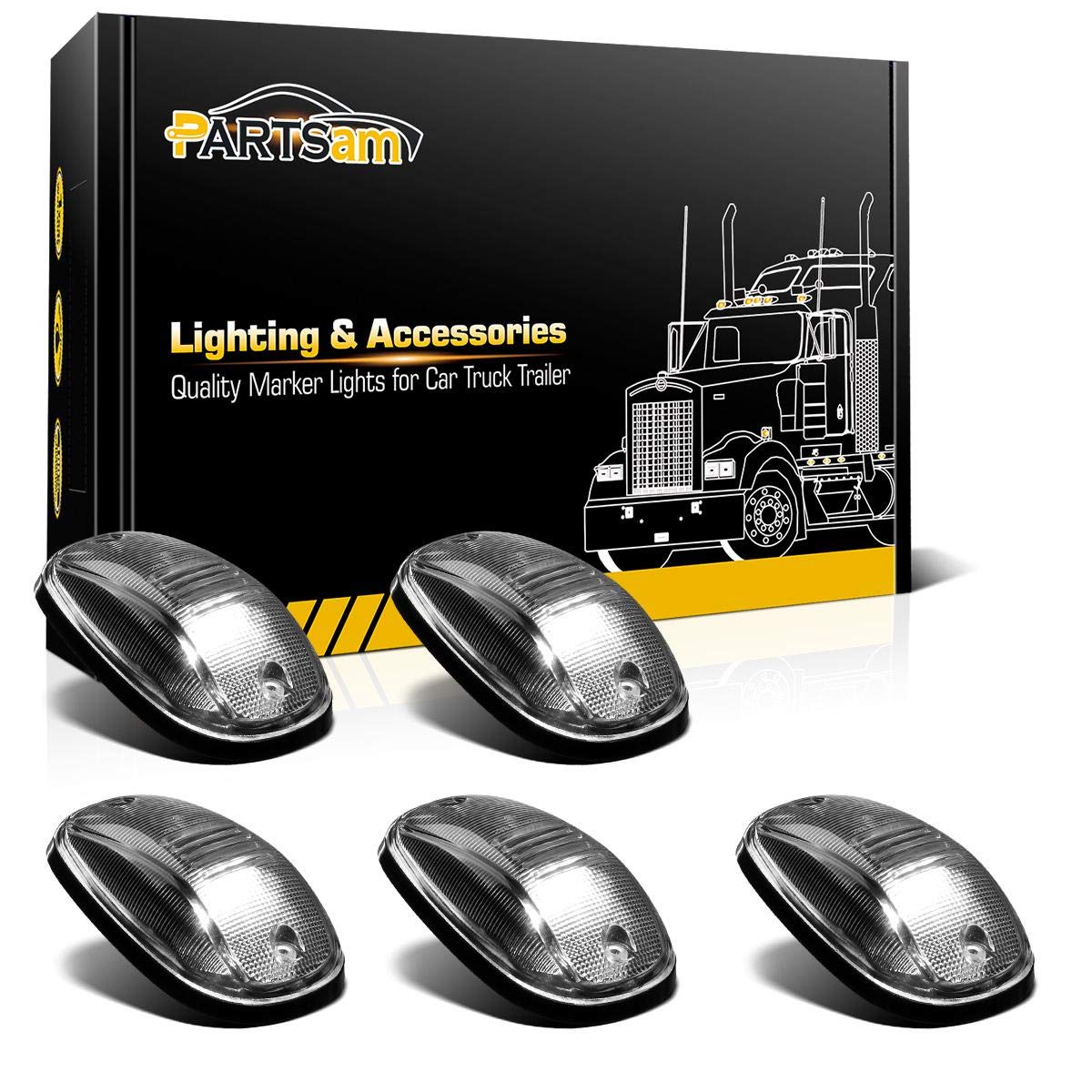 Partsam 5PCS LED Cab Marker Lights - Clear Lens White 9-LED Assembly with T10 Plug - Compatible with Dodge Ram 1500 2500 3500 4500 5500 (2003-2018) - Top Roof Running Lights for Pickup Trucks - Enhanced Visibility for Night Driving & Off-Road Adventures