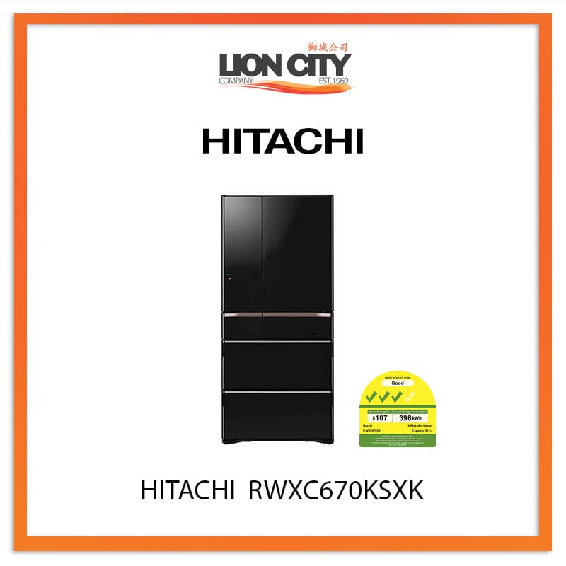 Hitachi 519L Multi-Door IoT Smart Refrigerator RWXC670KSXK - Made in Japan - Energy Efficient Large Capacity Fridge for Modern Kitchen & Smart Home