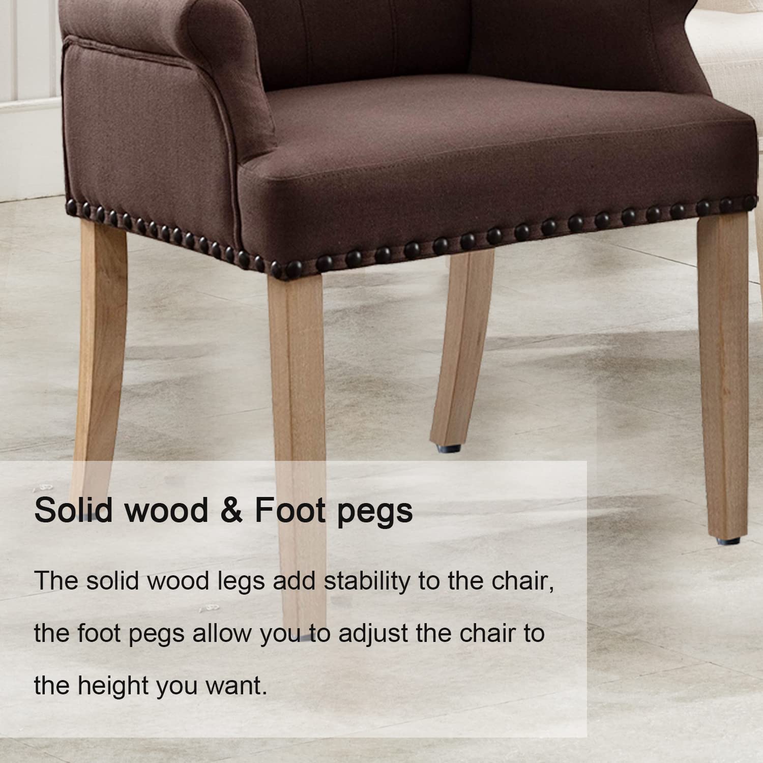 Luxury Fabric Dining Chairs - Tufted Upholstered Armrest Accent Chairs with Nailhead Trim & Solid Wood Legs for Home, Kitchen, Living Room (Brown) - Perfect for Dining Sets, Breakfast Nooks & Lounge Areas