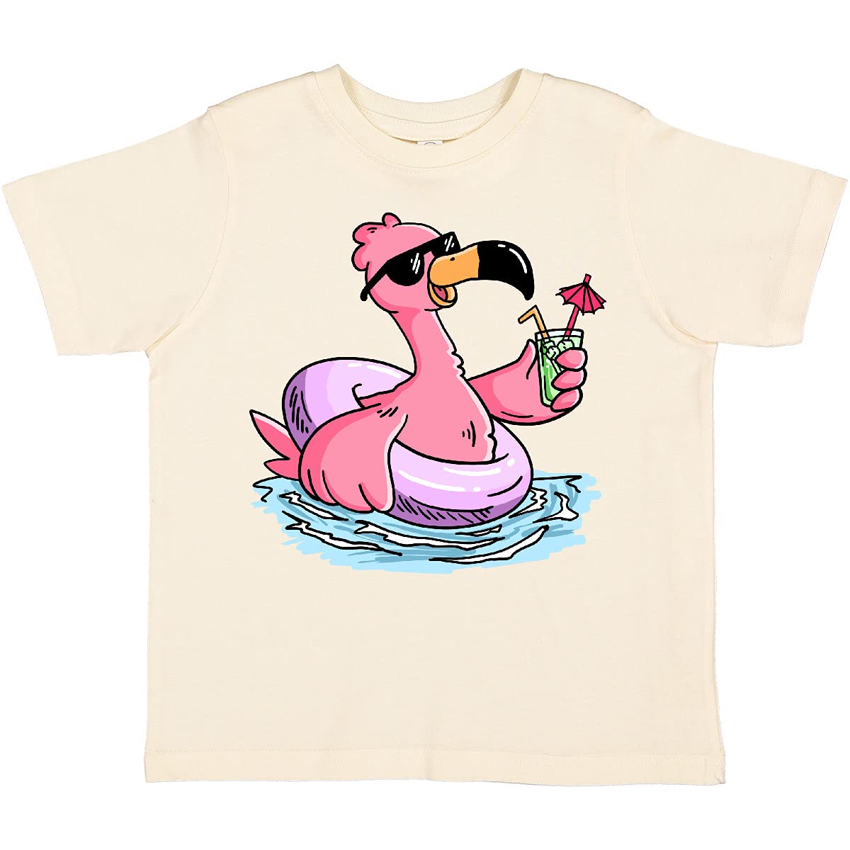 Flamingo with Sunglasses Pool Float & Drink Toddler T-Shirt - Cute Summer Graphic Tee for Boys & Girls - Perfect for Beach, Pool Parties & Vacation Outfits