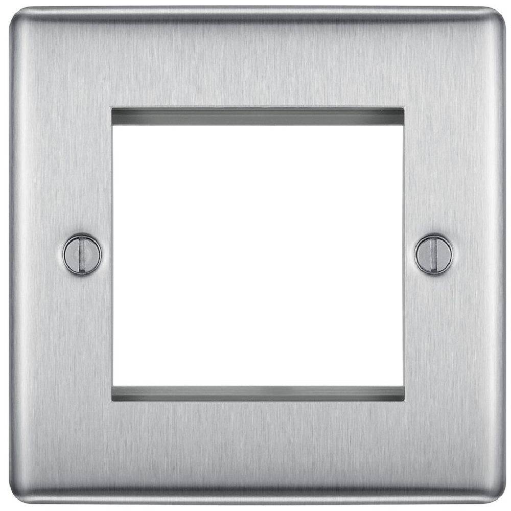 BG Nexus Metal Brushed Steel 2G Euro Plate NBSEMS2 - Premium Stainless Steel Wall Plate for European Electrical Outlets - Perfect for Home, Office, and Hotel Renovations