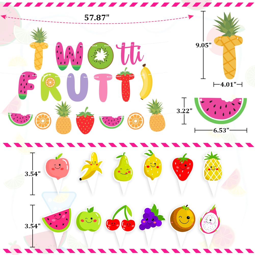 UTOPP Twotti Frutti Birthday Decorations Set - Watermelon Banner, 2nd Birthday Cake Topper & Summer Fruit Balloons for Luau Themed Parties - Perfect for 2nd Birthday Celebrations, Tropical Summer Events and Fruit-Themed Baby Showers