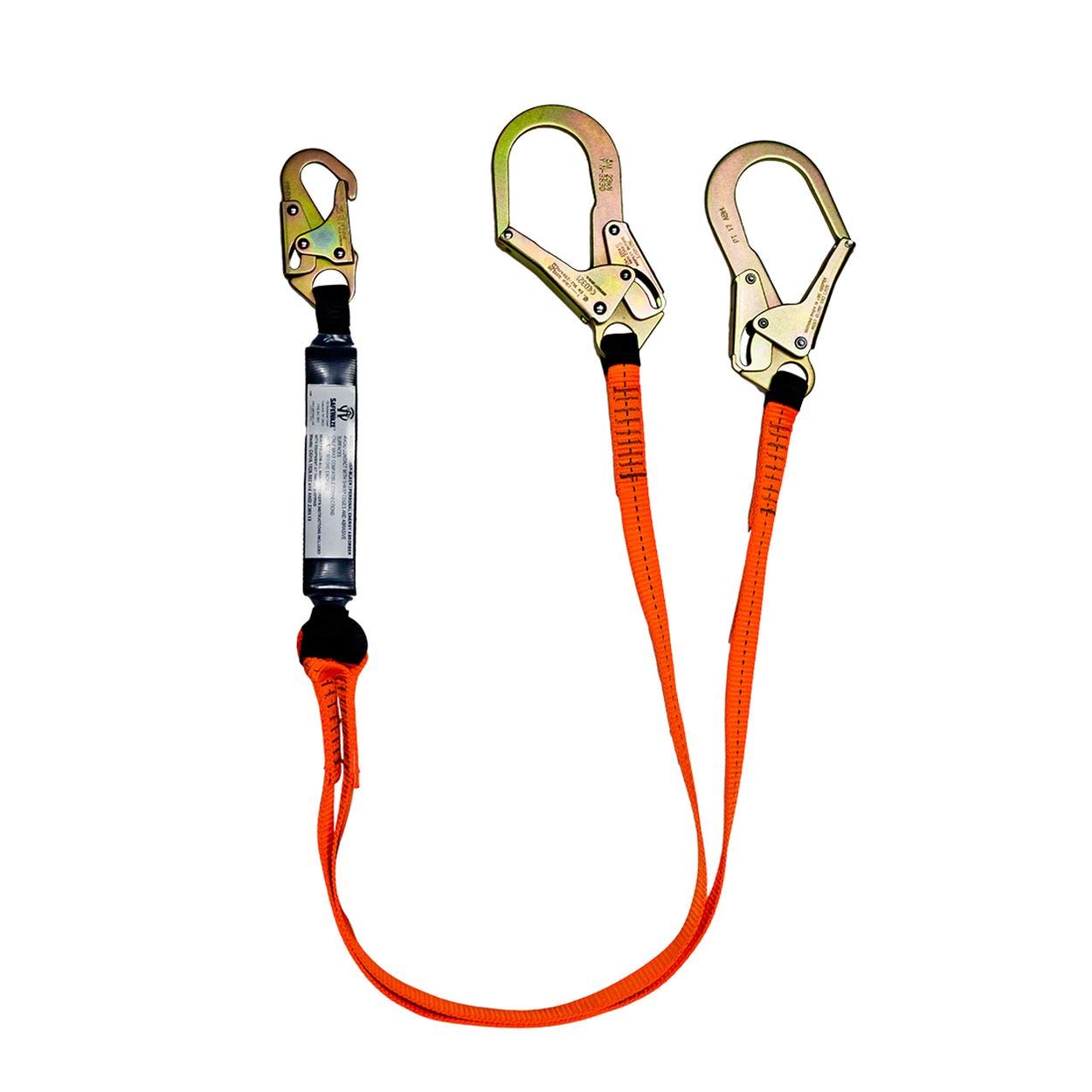 Safewaze FS88566-E VLINE 6-Foot Dual-Leg Shock Absorbing Lanyard with Rebar Hooks - Fall Protection for Construction, Roofing & Industrial Work Safety