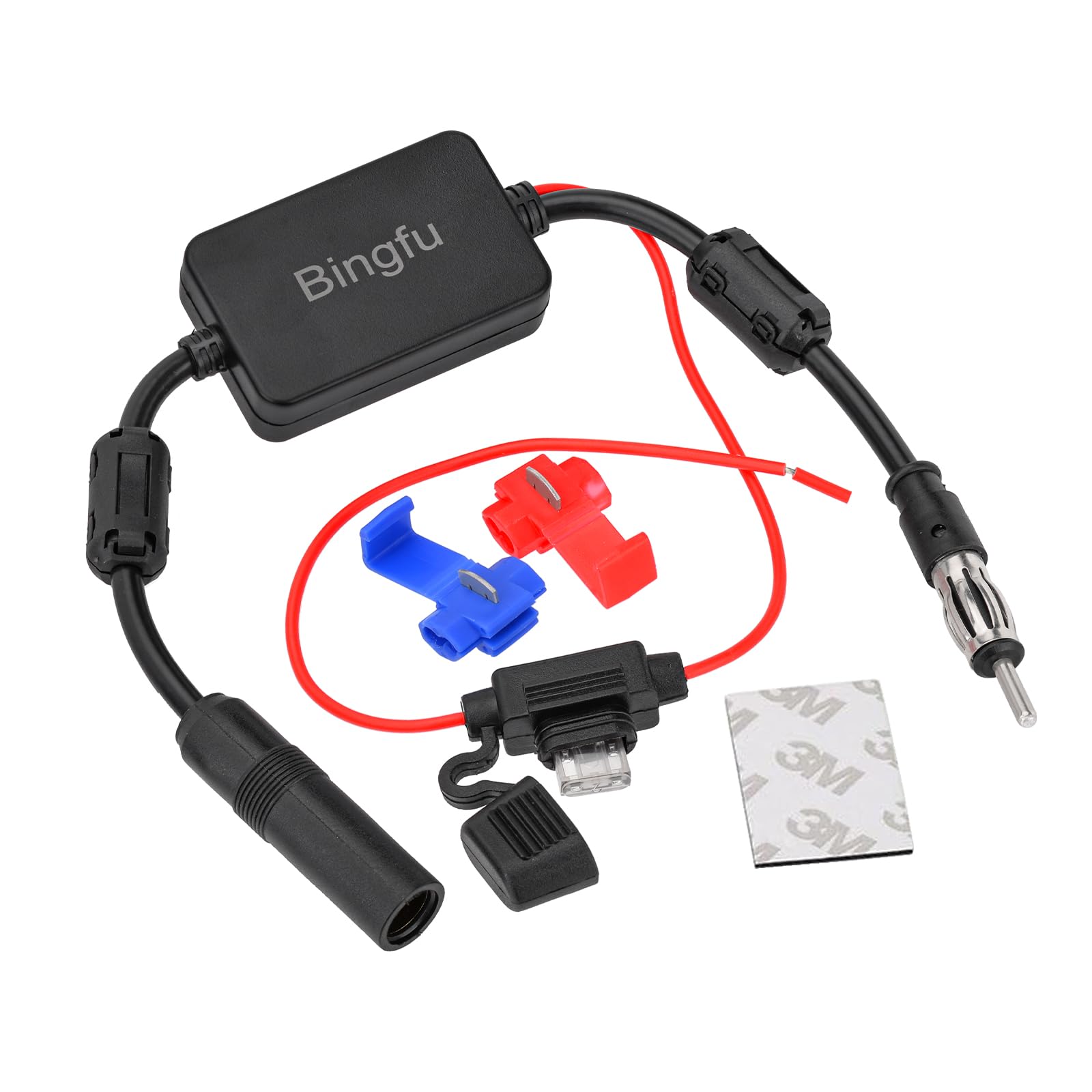 Bingfu Universal 12V FM Radio Antenna Signal Booster Amplifier with DIN Plug - Car Audio Stereo Enhancer for Trucks, SUVs & Vehicles | Improve Radio Reception While Driving