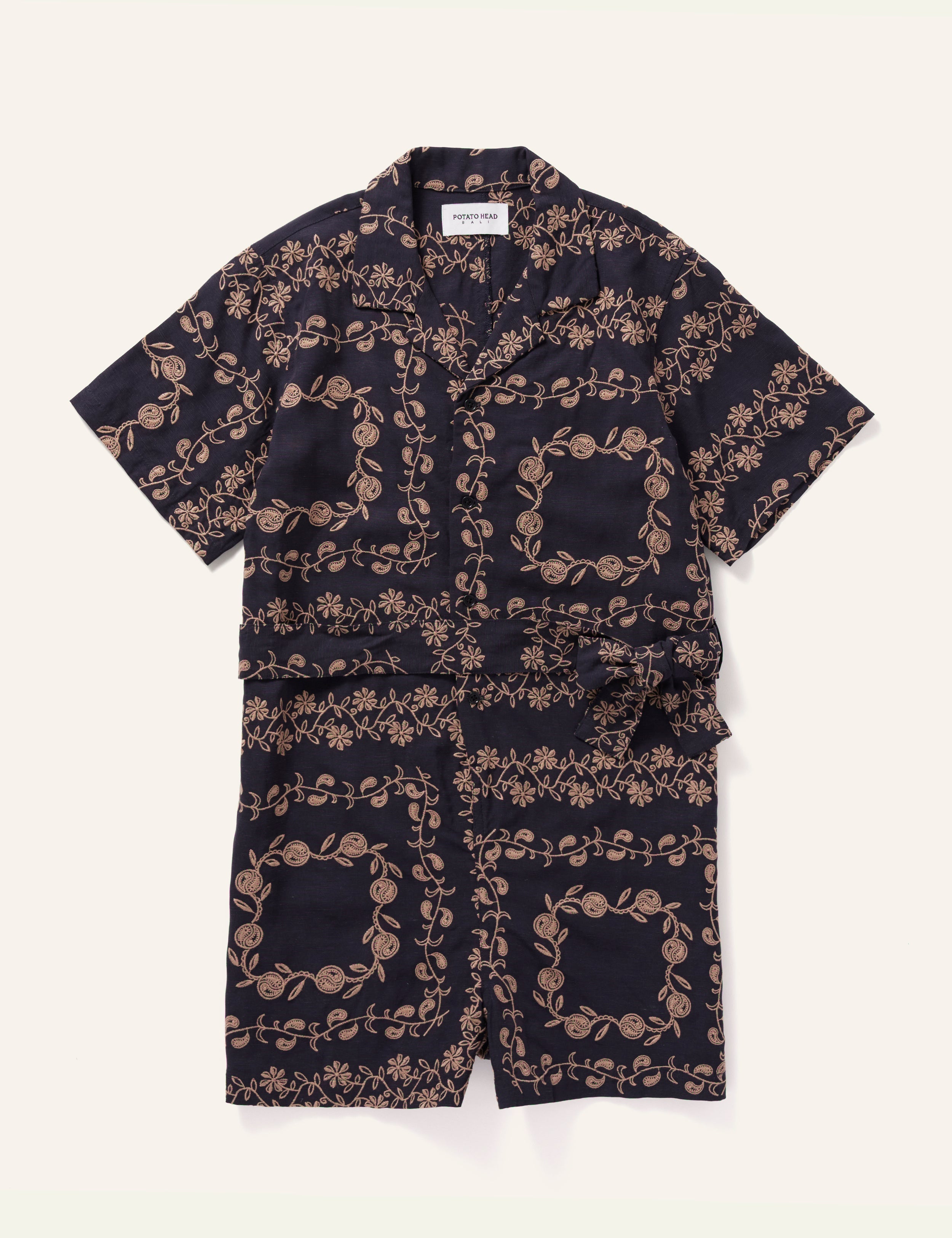 Yin Yang Paisley Women's Playsuit Romper - Navy Blue Jumpsuit for Summer, Casual Wear & Beach Outfits | Perfect for Vacations, Parties & Date Nights