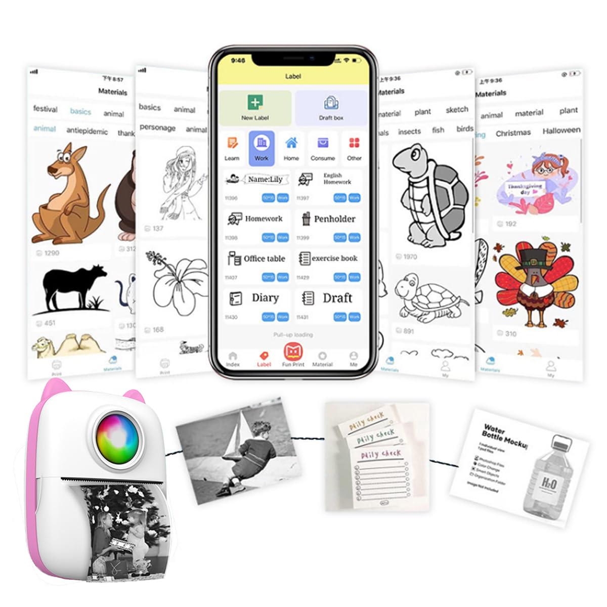 Mini Bluetooth Sticker Printer - Portable Thermal Photo Printer for iPhone, Smart Note Buddy with 10 Rolls Paper - Perfect for Journaling, Memos & DIY Crafts | Compact Pocket Printer for Travel, School & Office Use